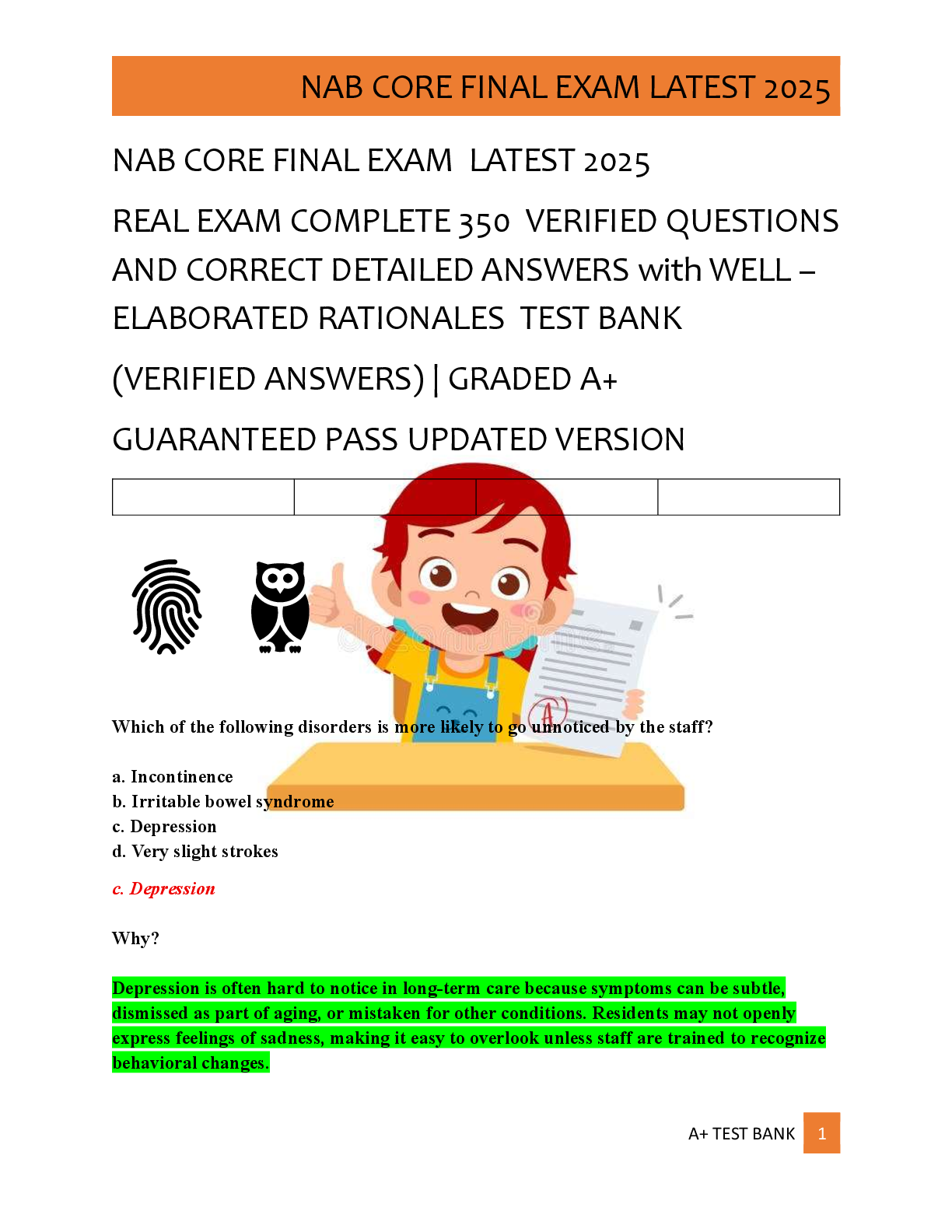 NAB CORE FINAL EXAM  LATEST 2025   REAL EXAM COMPLETE 350  VERIFIED QUESTIONS  AND CORRECT DETAILED ANSWERS with WELL –  ELABORATED RATIONALES  TEST BANK   (VERIFIED ANSWERS) | GRADED A+   GUARANTEED PASS UPDATED VERSION