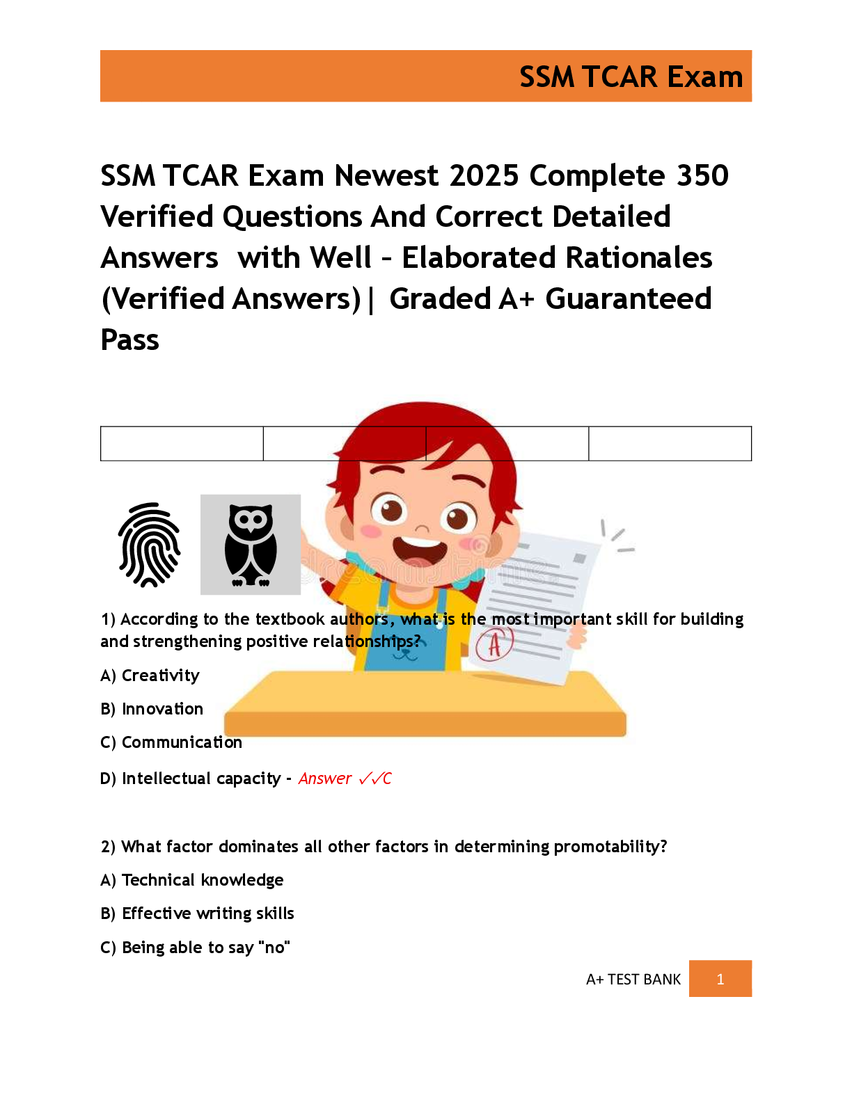 SSM TCAR Exam Newest 2025 Complete 350  Verified Questions And Correct Detailed  Answers  with Well – Elaborated Rationales   (Verified Answers)| Graded A+ Guaranteed  Pass