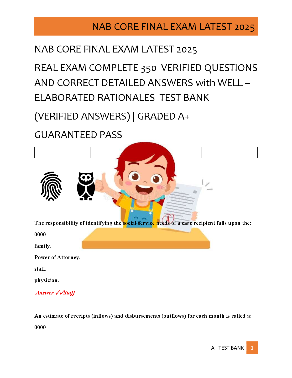 NAB CORE FINAL EXAM LATEST 2025   REAL EXAM COMPLETE 350  VERIFIED QUESTIONS  AND CORRECT DETAILED ANSWERS with WELL –  ELABORATED RATIONALES  TEST BANK   (VERIFIED ANSWERS) | GRADED A+   GUARANTEED PASS