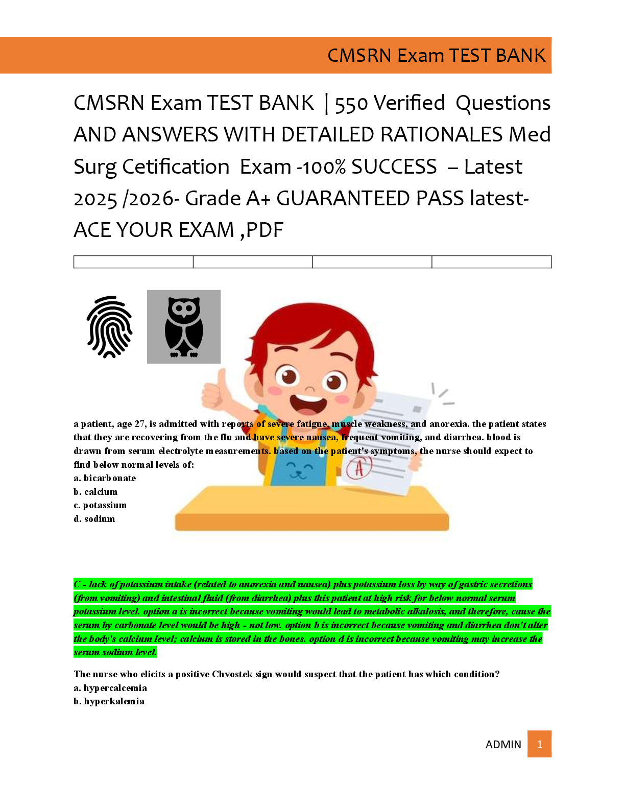 CMSRN Exam TEST BANK  | 550 Verified  Questions  AND ANSWERS WITH DETAILED RATIONALES Med  Surg Cetification  Exam -100% SUCCESS  – Latest  2025 /2026- Grade A+ GUARANTEED PASS latest-  ACE YOUR EXAM ,PDF