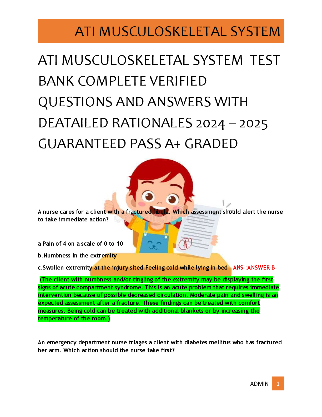 ATI MUSCULOSKELETAL SYSTEM  TEST  BANK COMPLETE VERIFIED   QUESTIONS AND ANSWERS WITH  DEATAILED RATIONALES 2024 – 2025  GUARANTEED PASS A+ GRADED