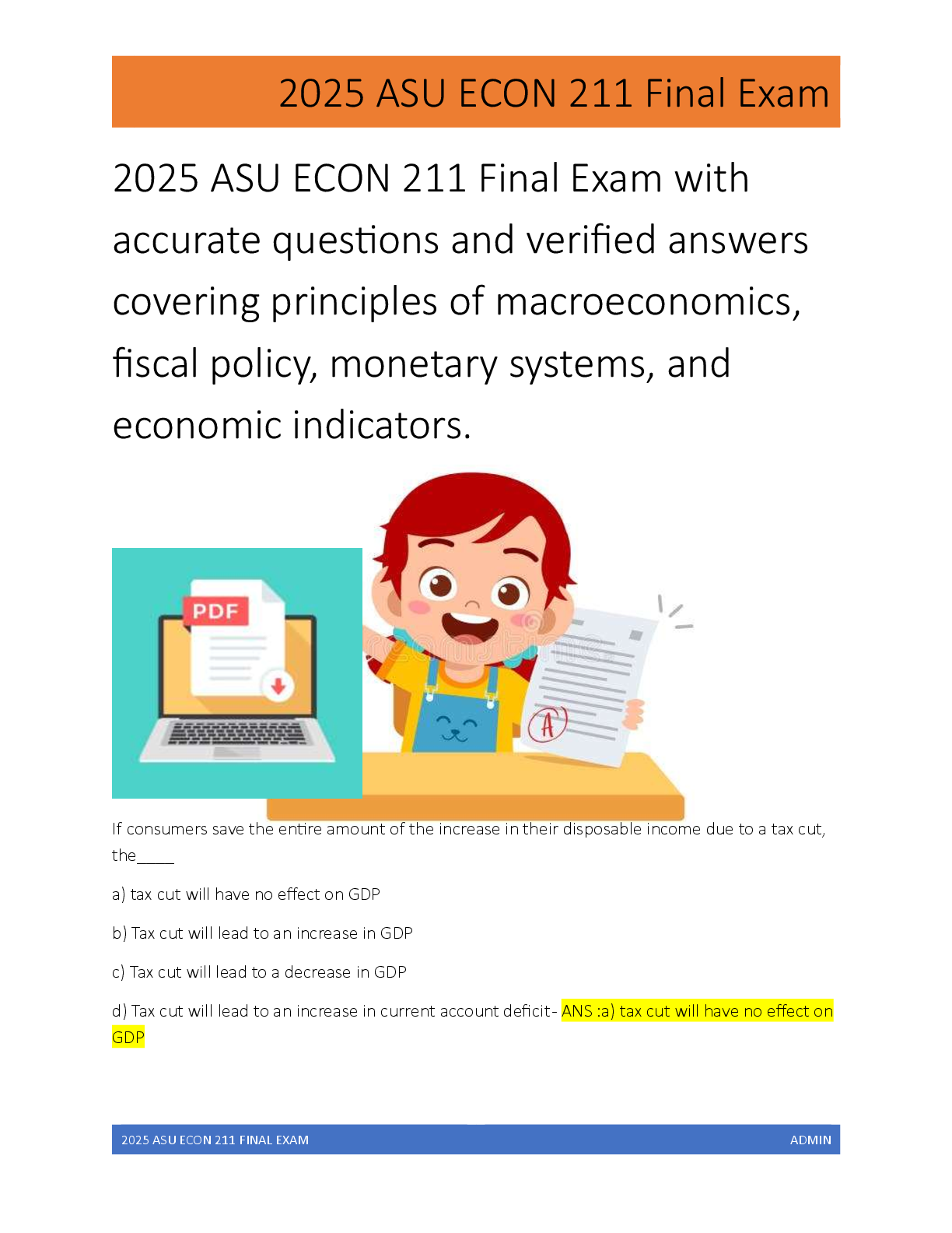 Preview of 2025 ASU ECON 211 Final Exam with  accurate questions and verified answers  covering princ