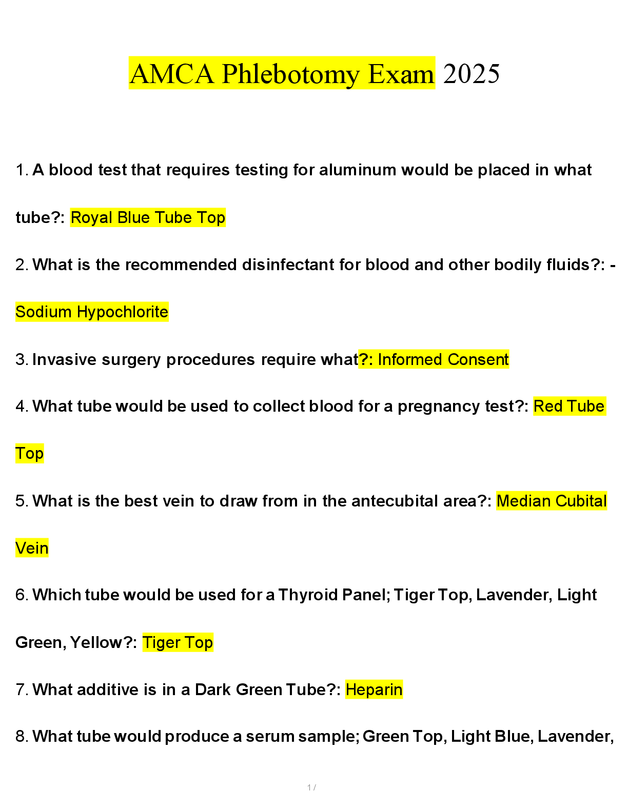 Preview image for PHLEBOTOMY EXAM 2025