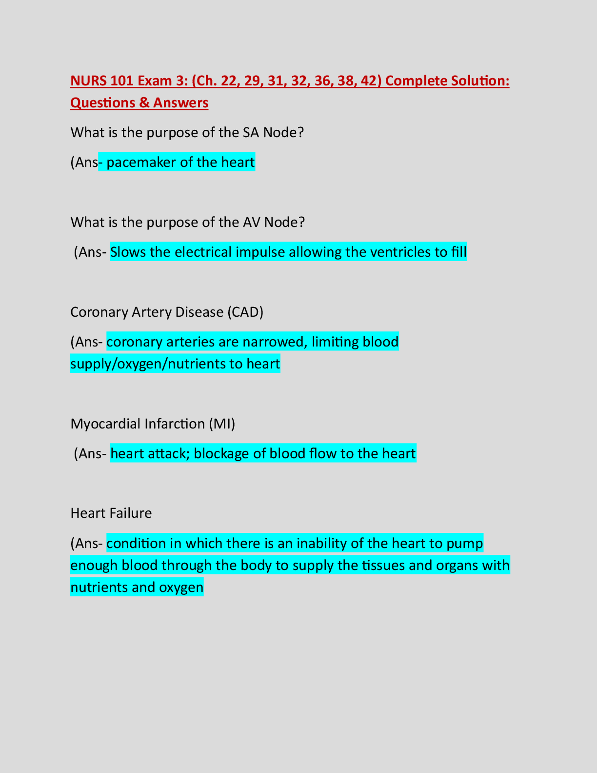 Preview image for NURS 101 Exam 3: (Ch. 22, 29, 31, 32, 36, 38, 42) Complete Solution: Questions & Answers