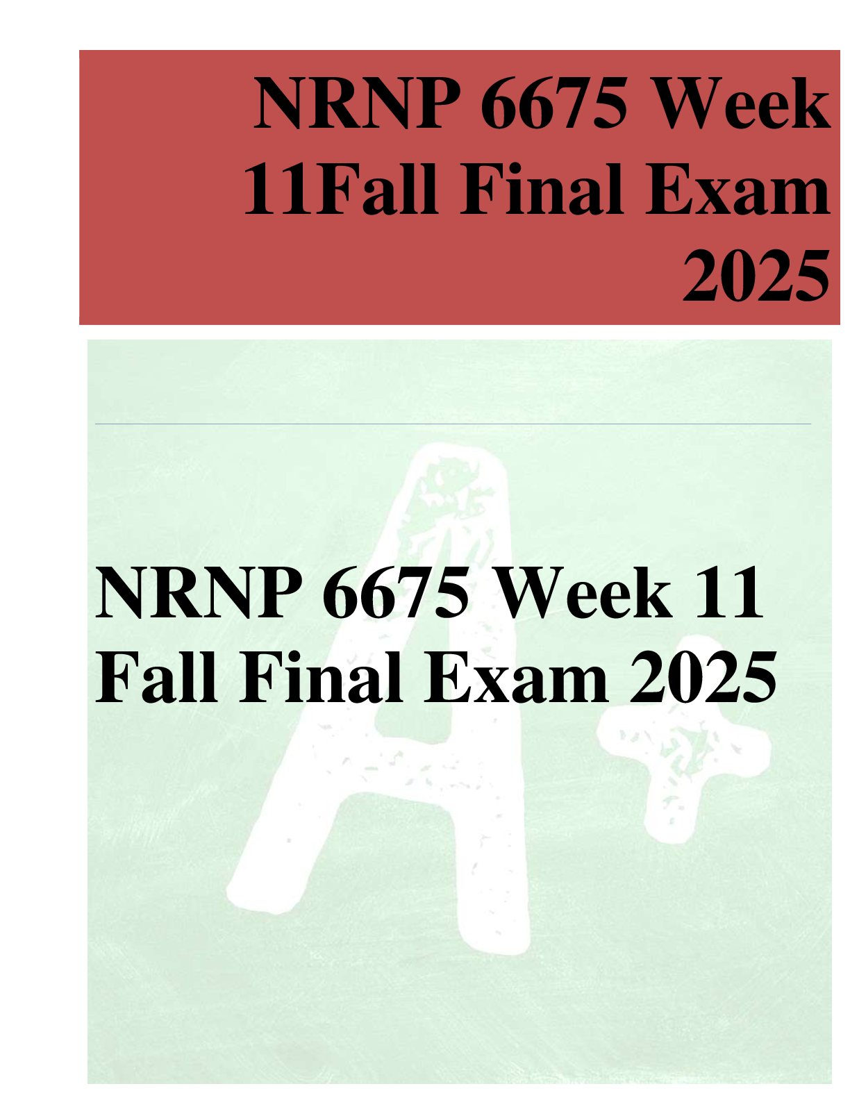 Preview image of NRNP 6675 Week 11  Fall Final Exam 2025 document