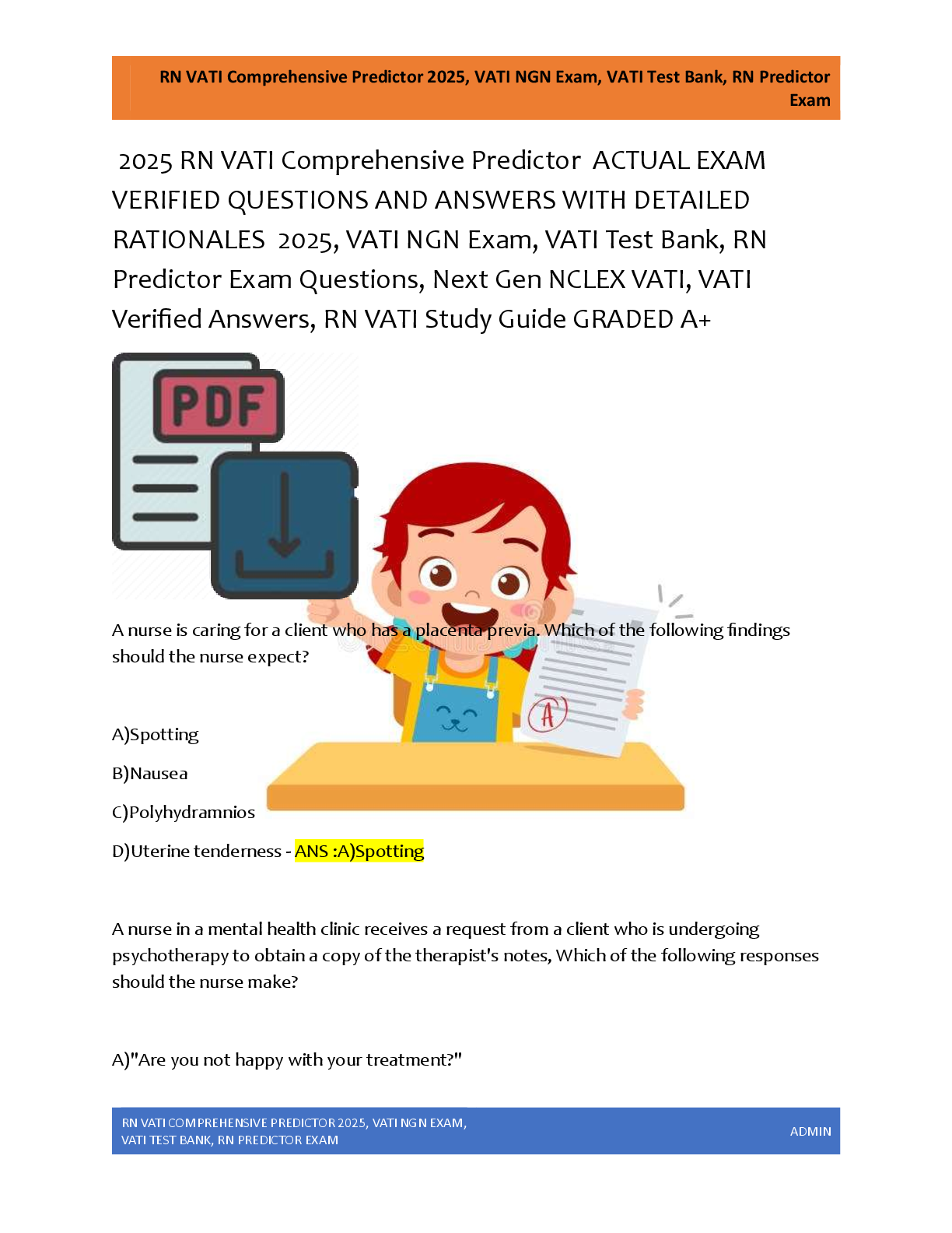 Preview of RN VATI Comprehensive Predictor  ACTUAL EXAM  VERIFIED QUESTIONS AND ANSWERS WITH DETAILED  RATIONALES  2025, VATI NGN Exam, VATI Test Bank