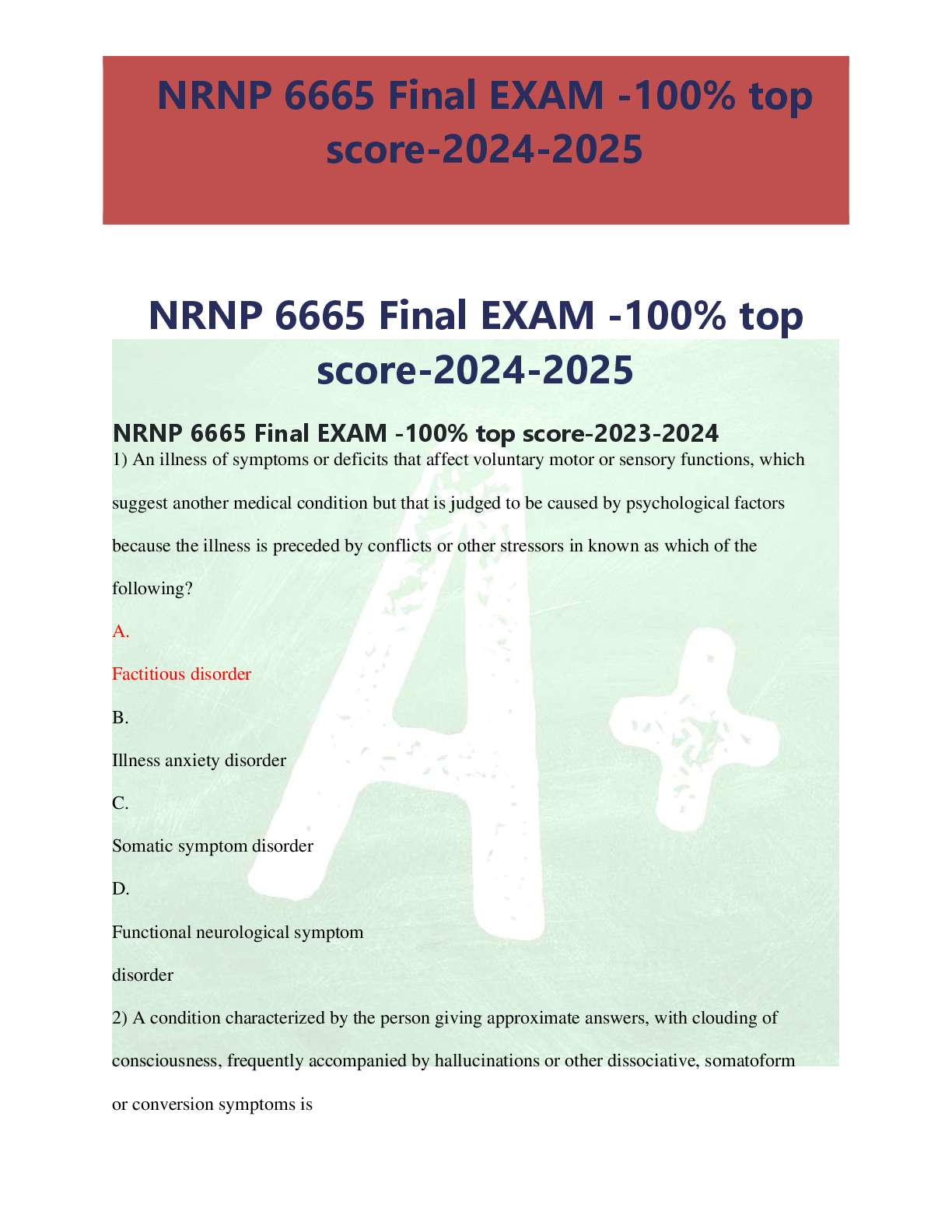NRNP 6665 Final EXAM -100% top  score-2024-2025