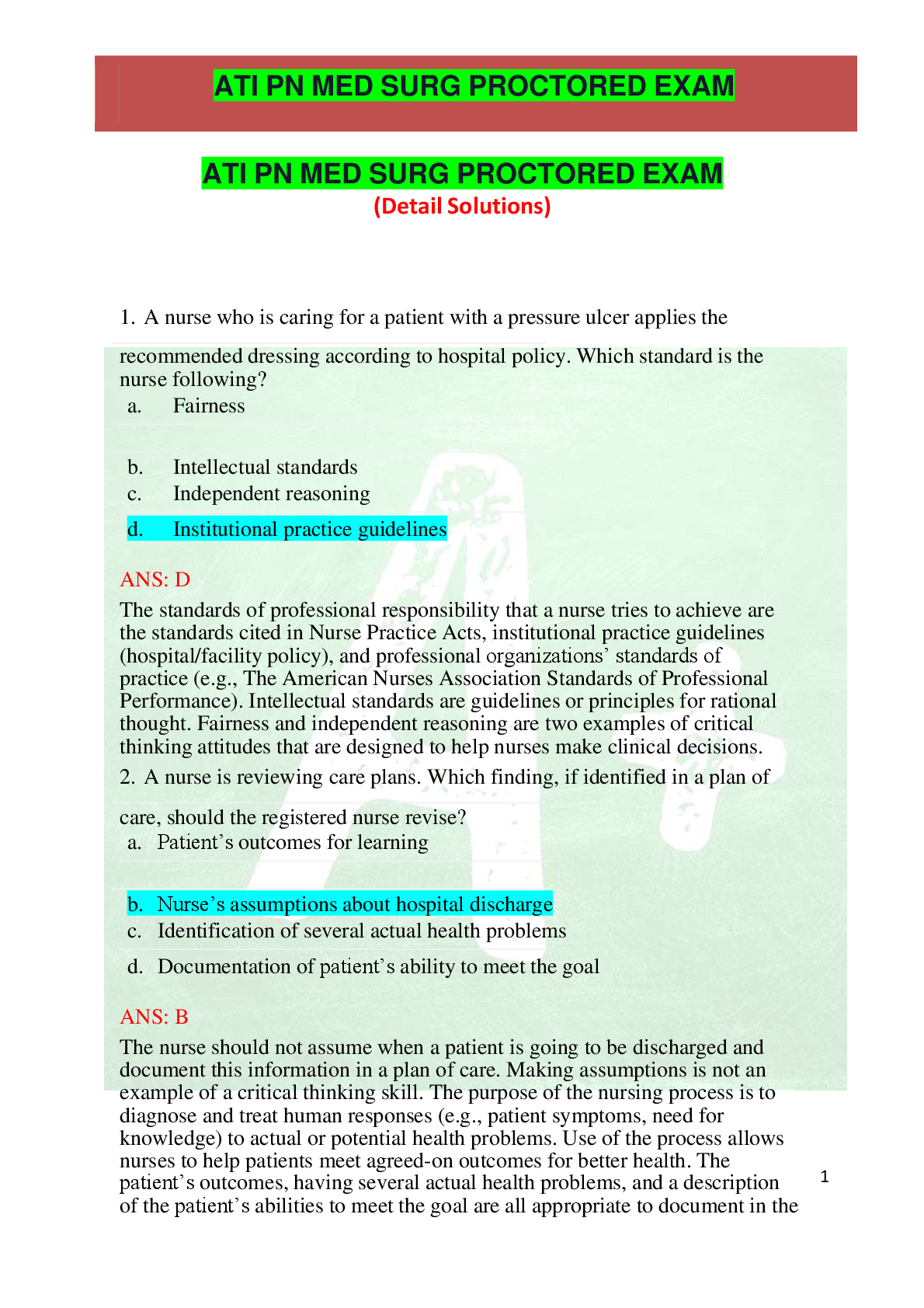 ATI PN MED SURG PROCTORED EXAM