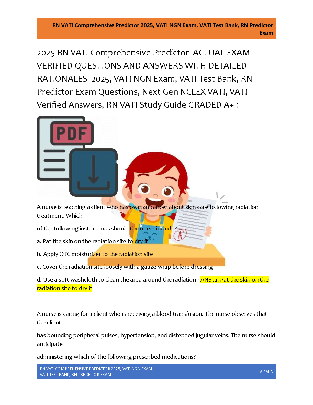 Preview of RN VATI Comprehensive Predictor  ACTUAL EXAM  VERIFIED QUESTIONS AND ANSWERS WITH DETAILED  RATIONALES  2025, VATI NGN Exam,