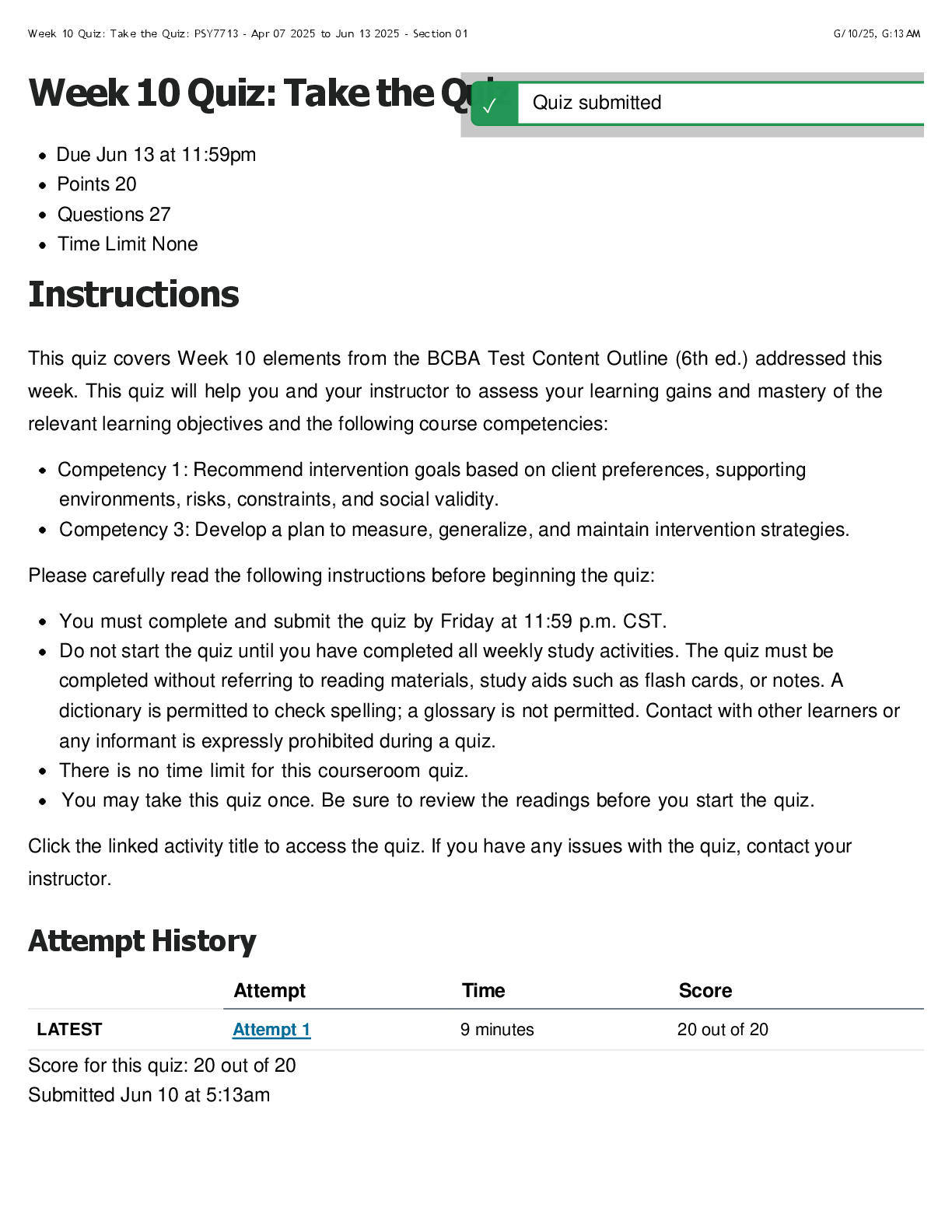 Preview image for PSY 7713 Week 10 Quiz | Score 20/20 | Capella University