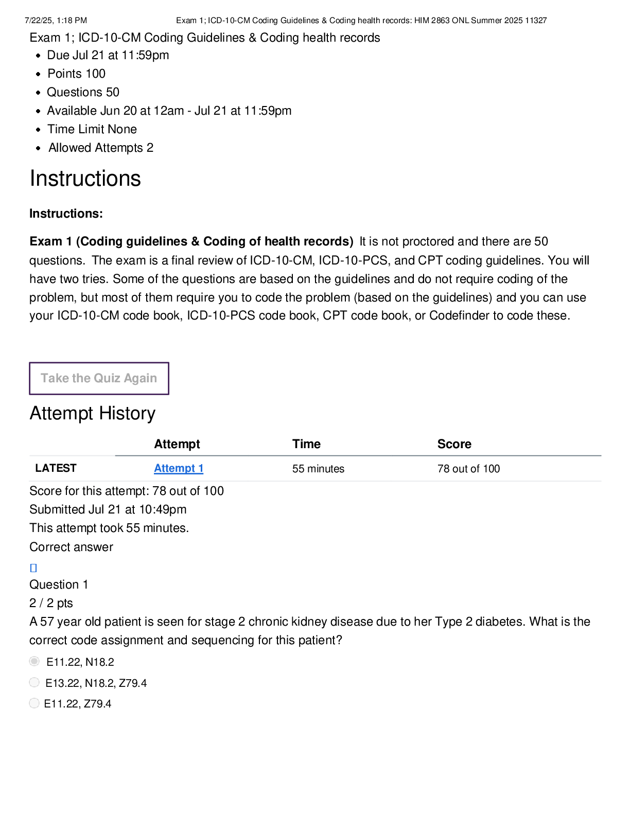 Preview image for HIM 2300 Exam 1 Coding Guidelines & Coding Health Records | Score 78/100