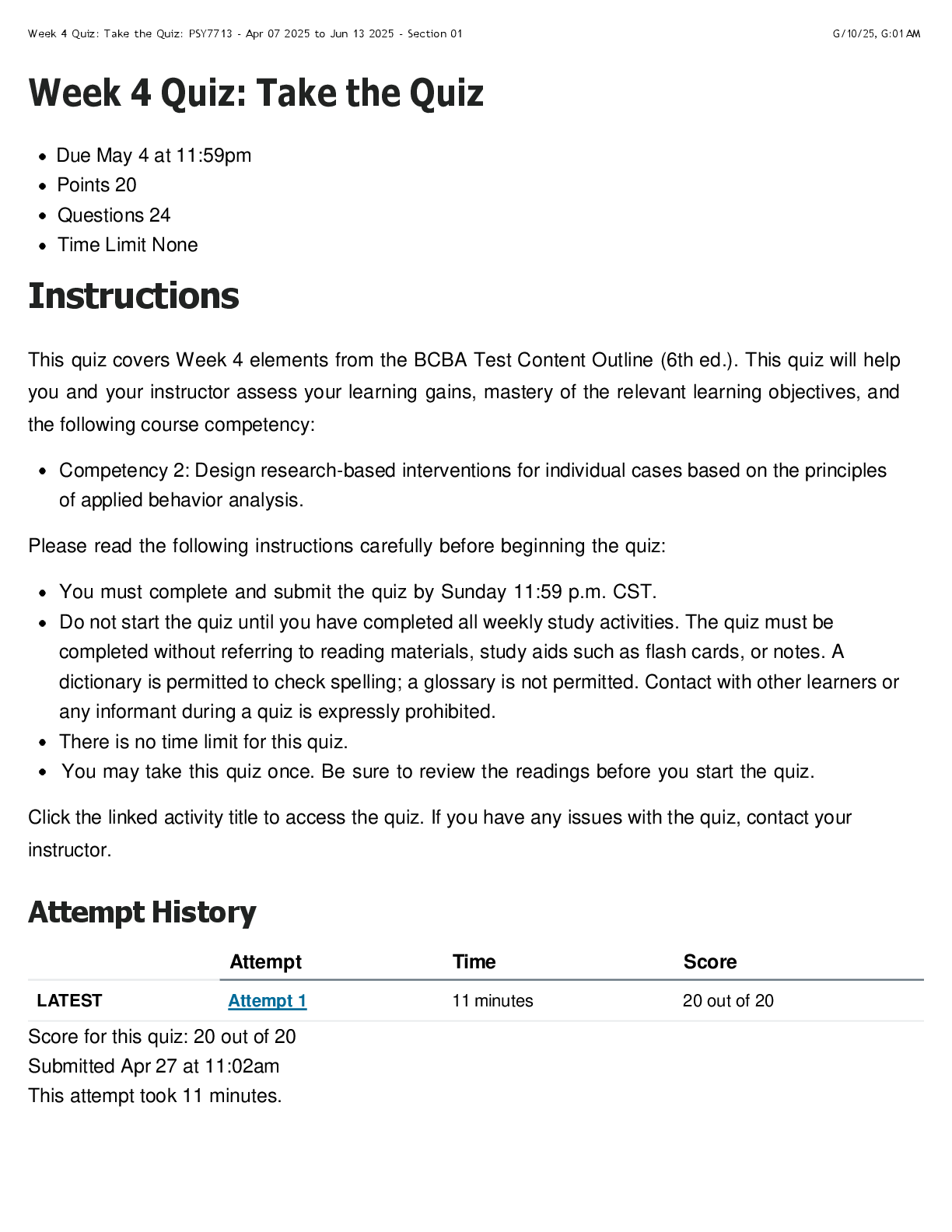 Preview image for PSY 7713 Week 4 Quiz | Score 20/20 | Capella University