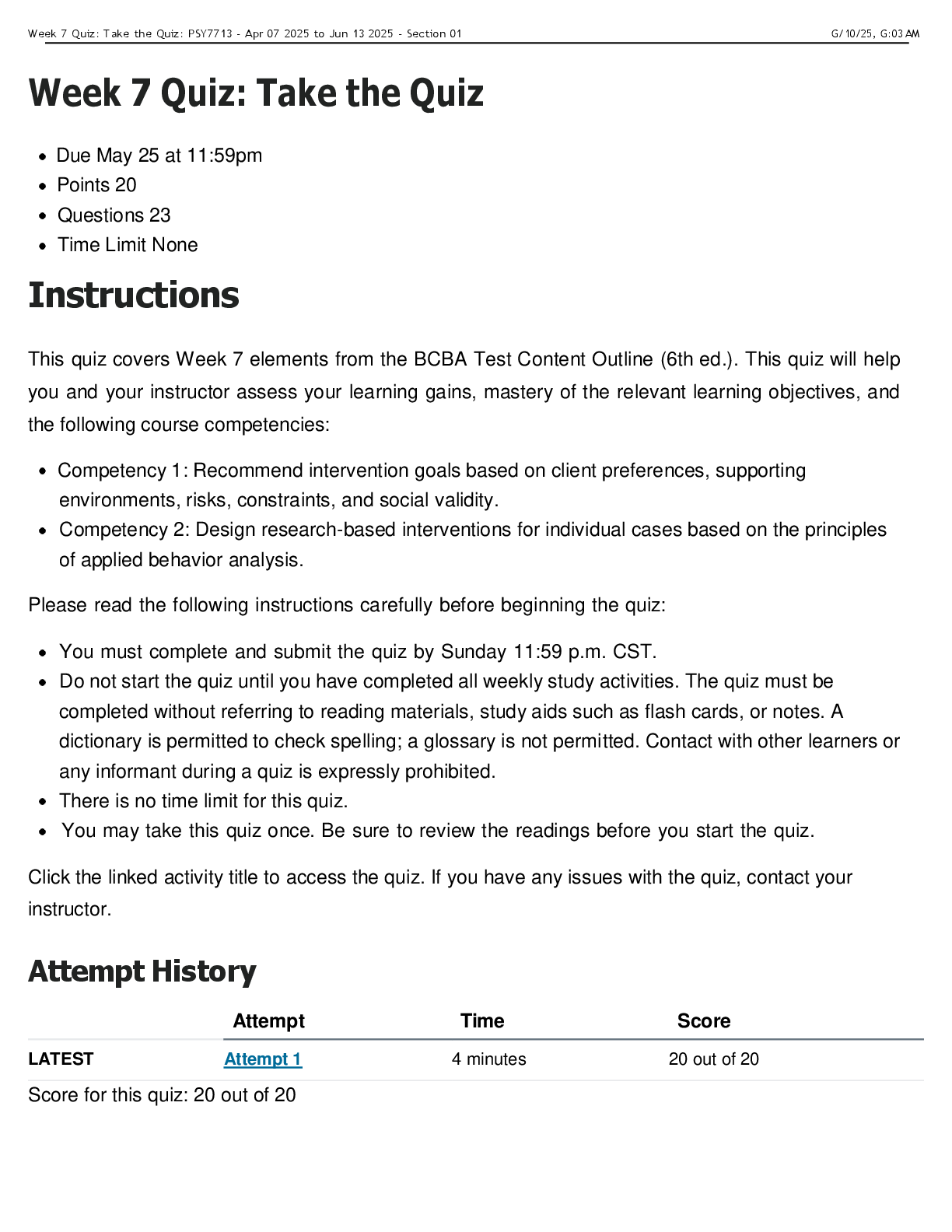 Preview image for PSY 7713 Week 7 Quiz | Score 20/20 | Capella University