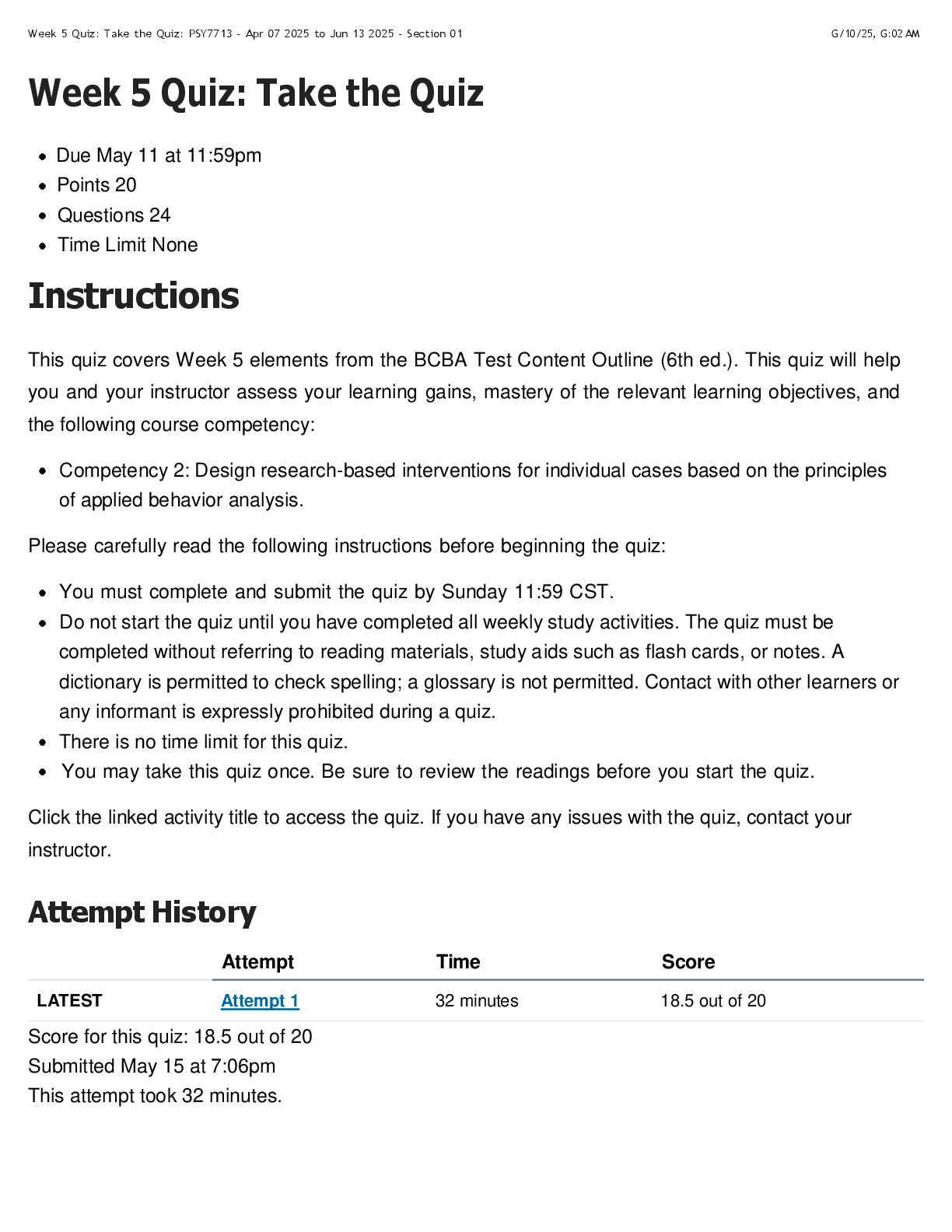 Preview image for PSY 7713 Week 5 Quiz | Score 18.5/20 | Capella University
