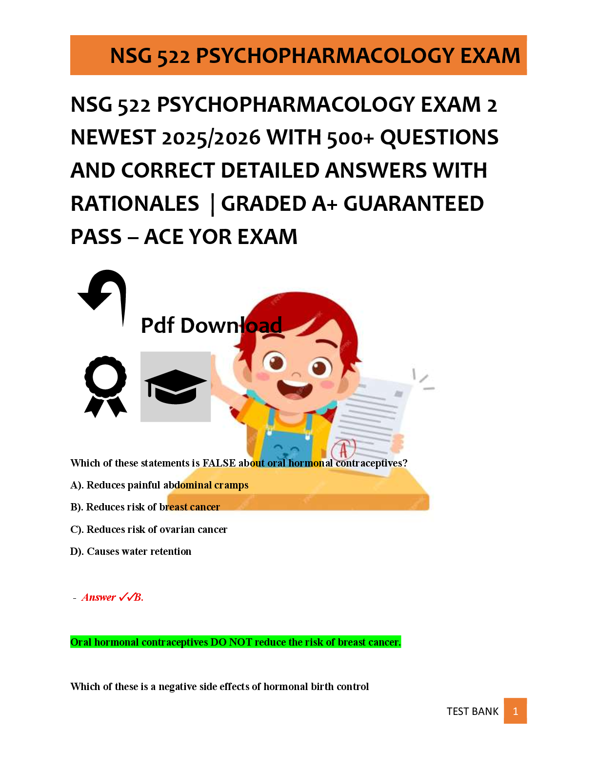 Preview of NSG 522 PSYCHOPHARMACOLOGY EXAM 2  NEWEST 2025/2026 WITH 500+ QUESTIONS  AND CORRECT DETAI