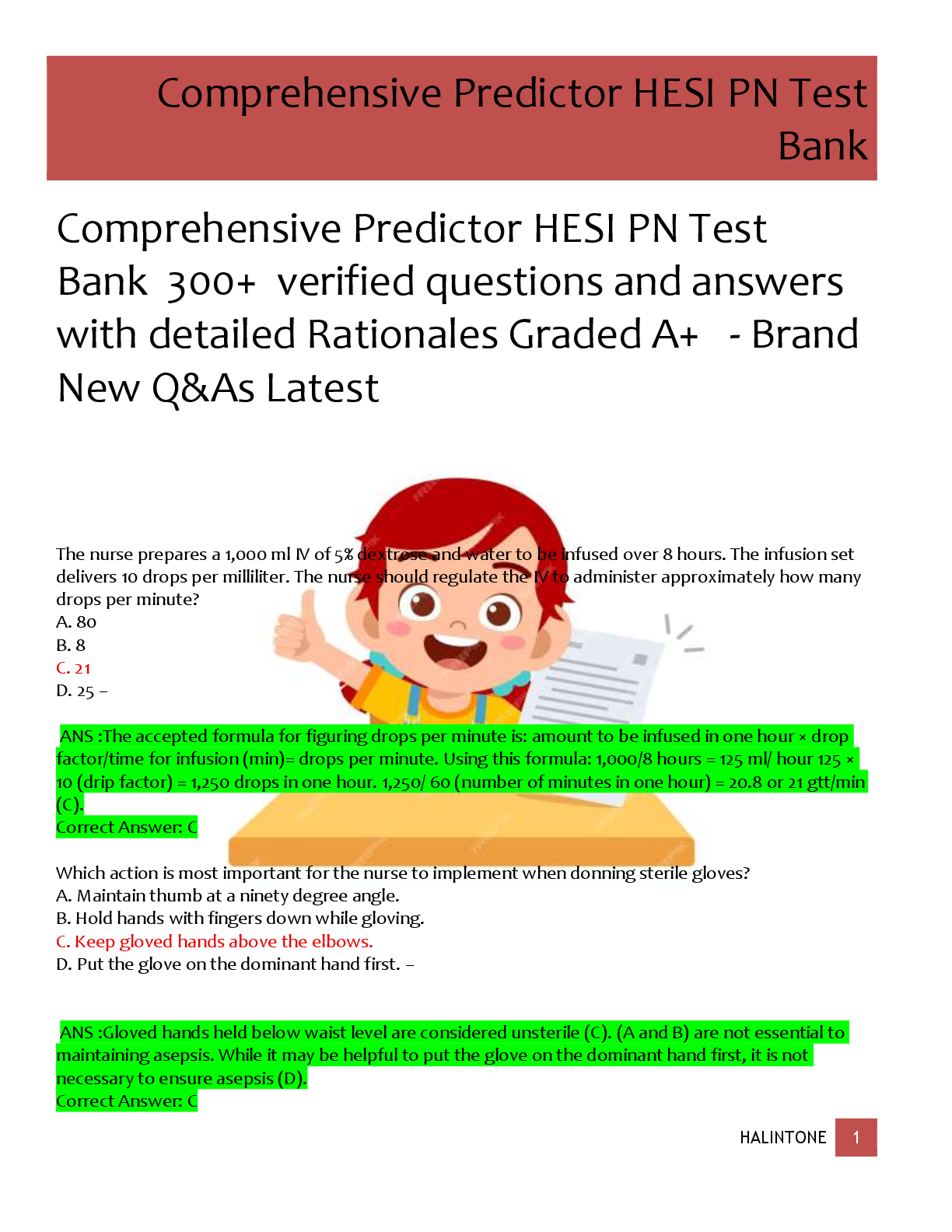 Recommended document preview for Comprehensive Predictor HESI PN Test  Bank  300+  verified questions and answers  with detailed Rationales Graded A+   - Brand  New Q&As Latest