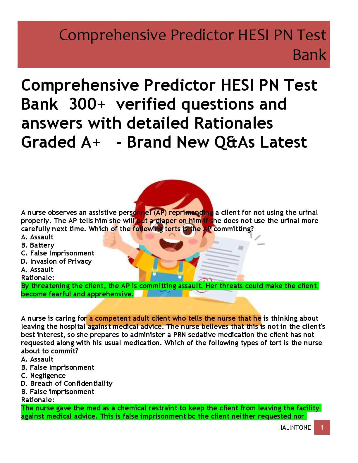 Recommended document preview for Comprehensive Predictor HESI PN Test  Bank  300+  verified questions and  answers with detailed Rationales  Graded A+   - Brand New Q&As Latest