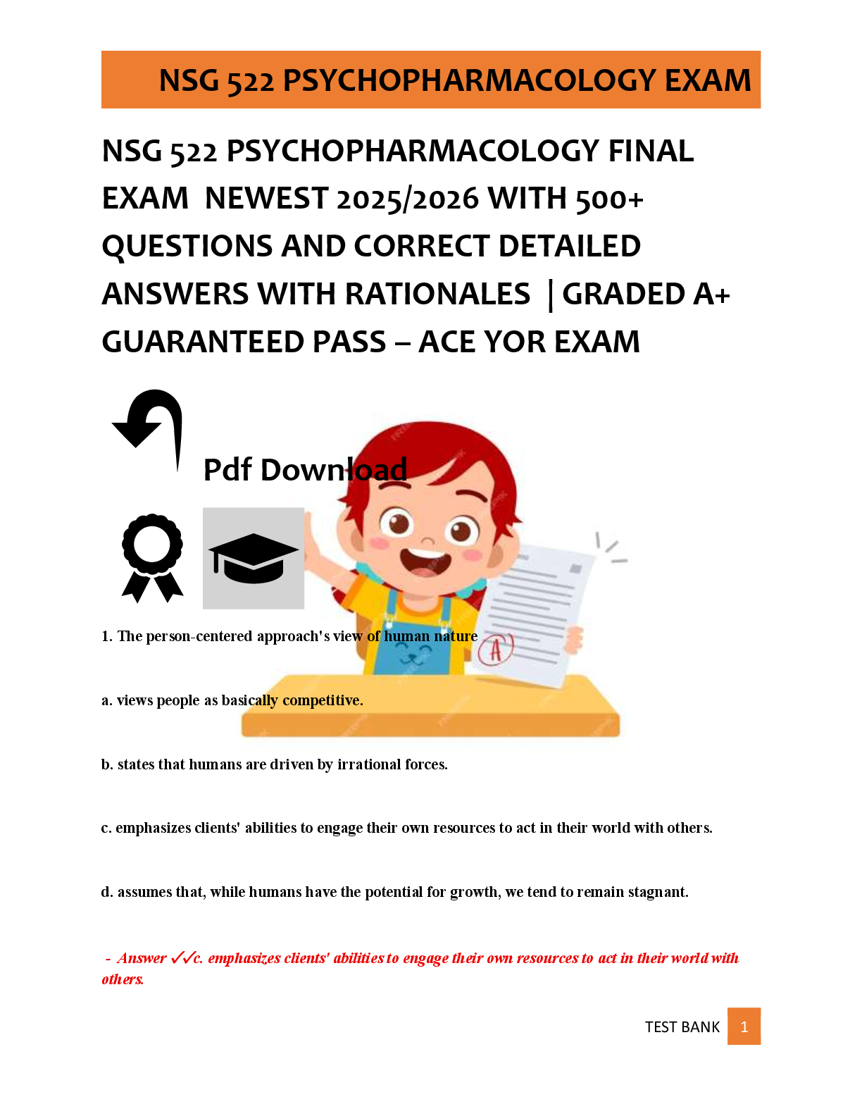 Preview of NSG 522 PSYCHOPHARMACOLOGY FINAL  EXAM  NEWEST 2025/2026 WITH 500+  QUESTIONS AND CORRECT