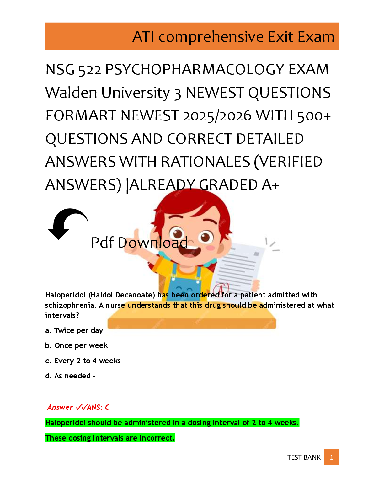 Preview of NSG 522 PSYCHOPHARMACOLOGY EXAM  Walden University 3 NEWEST QUESTIONS  FORMART NEWEST 2025