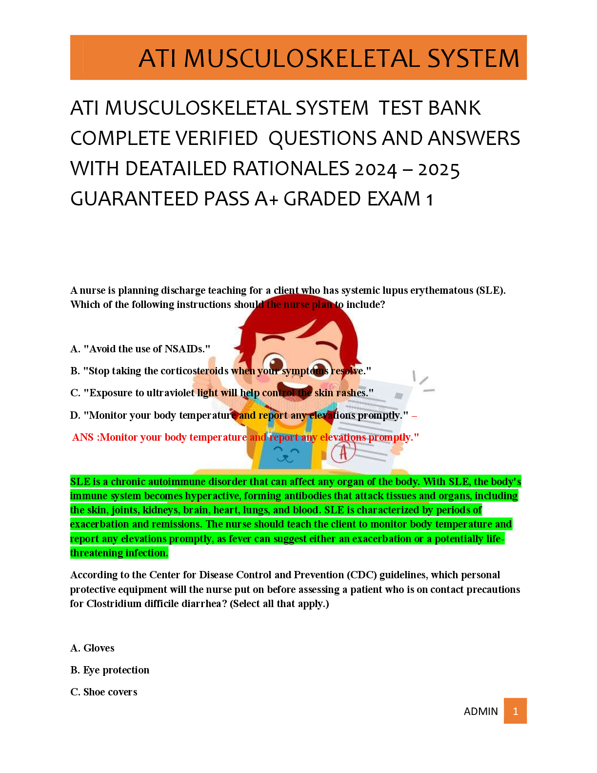 Preview of ATI MUSCULOSKELETAL SYSTEM  TEST BANK  COMPLETE VERIFIED  QUESTIONS AND ANSWERS  WITH DEAT