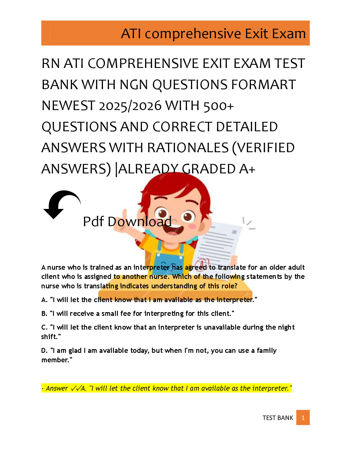 Preview of RN ATI COMPREHENSIVE EXIT EXAM TEST  BANK WITH NGN QUESTIONS FORMART  NEWEST 2025/2026 WIT