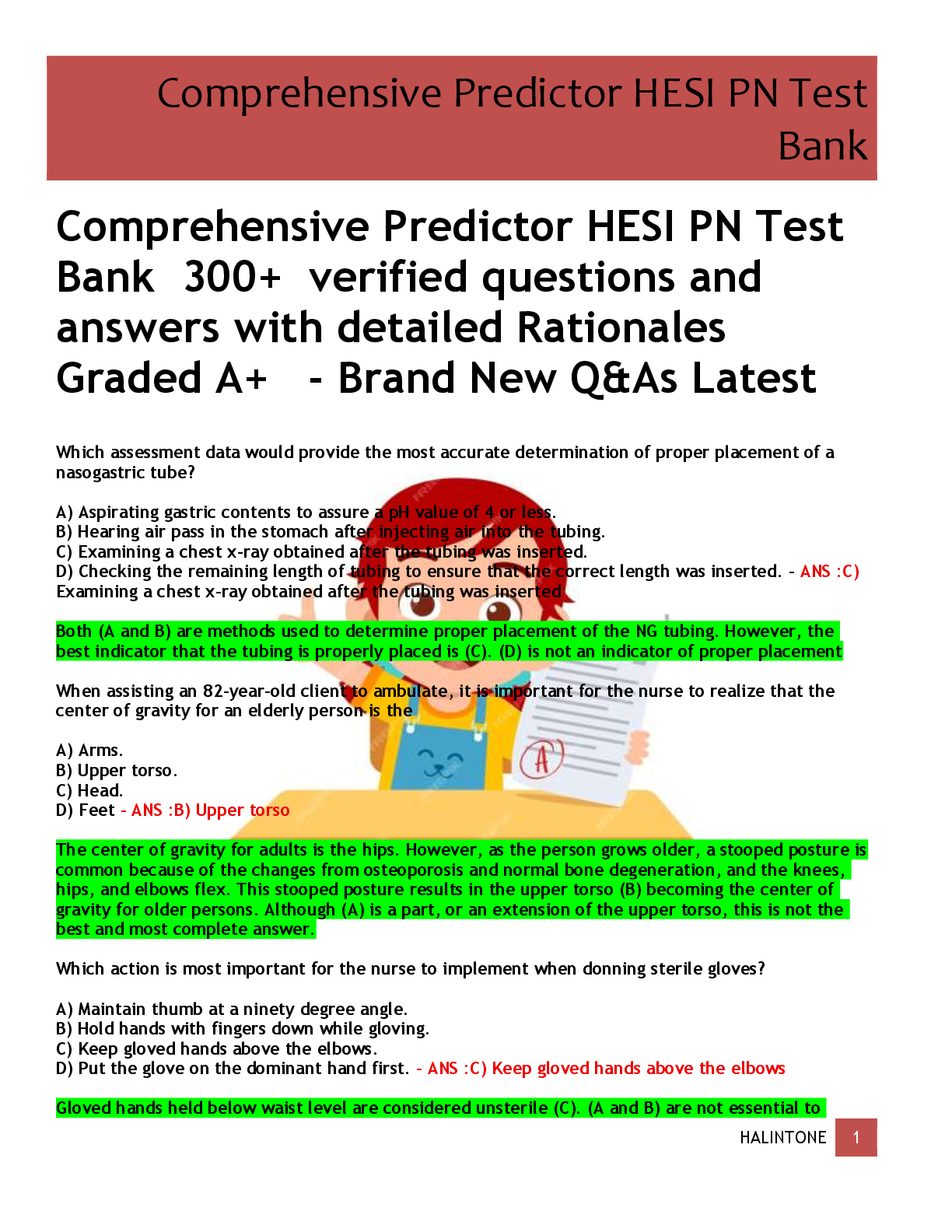 Preview of Comprehensive Predictor HESI PN Test  Bank  300+  verified questions and  answers with det