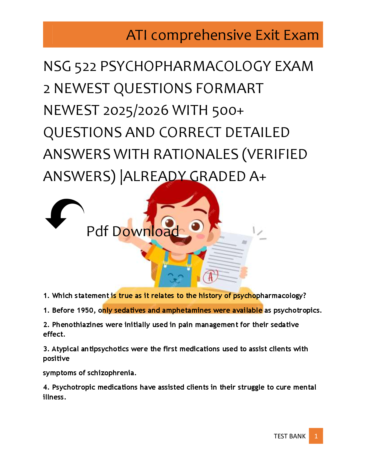 Preview of NSG 522 PSYCHOPHARMACOLOGY EXAM  2 NEWEST QUESTIONS FORMART  NEWEST 2025/2026 WITH 500+  Q