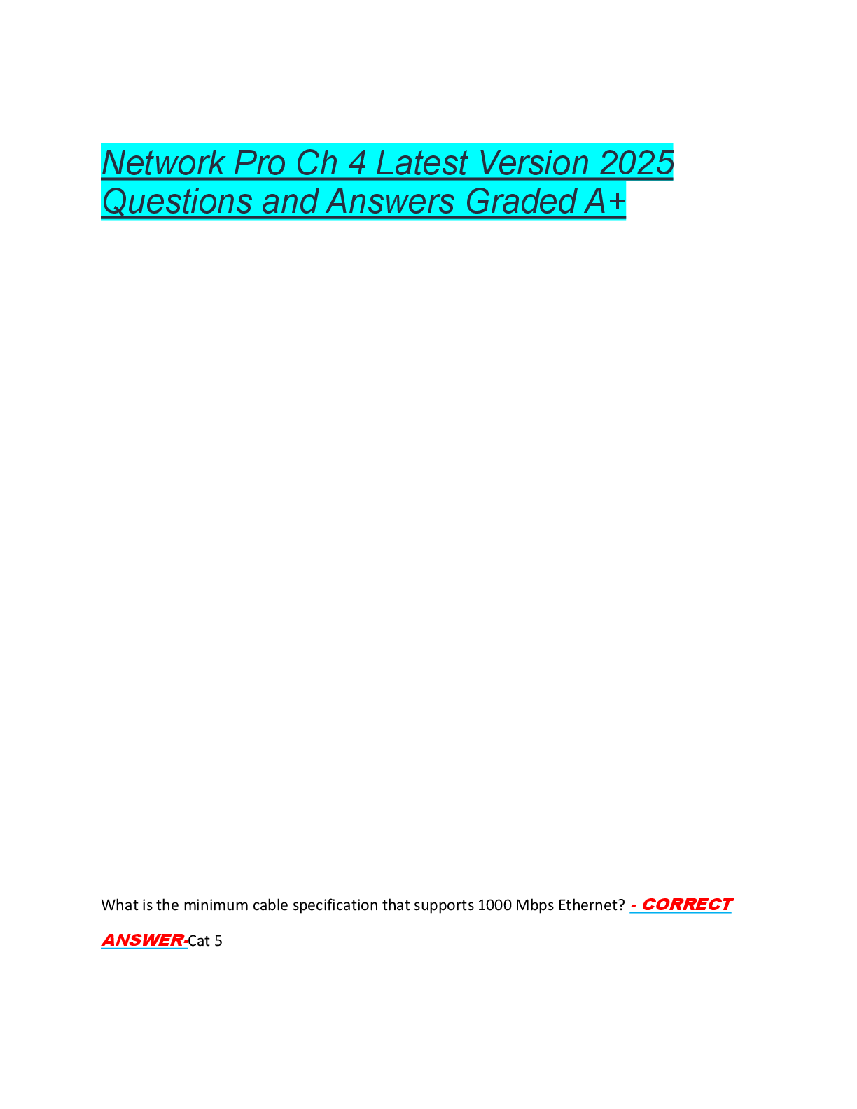 Preview of Testout Network Pro Chapter 5 Vocab Latest  2025 Questions and Answers Graded A+