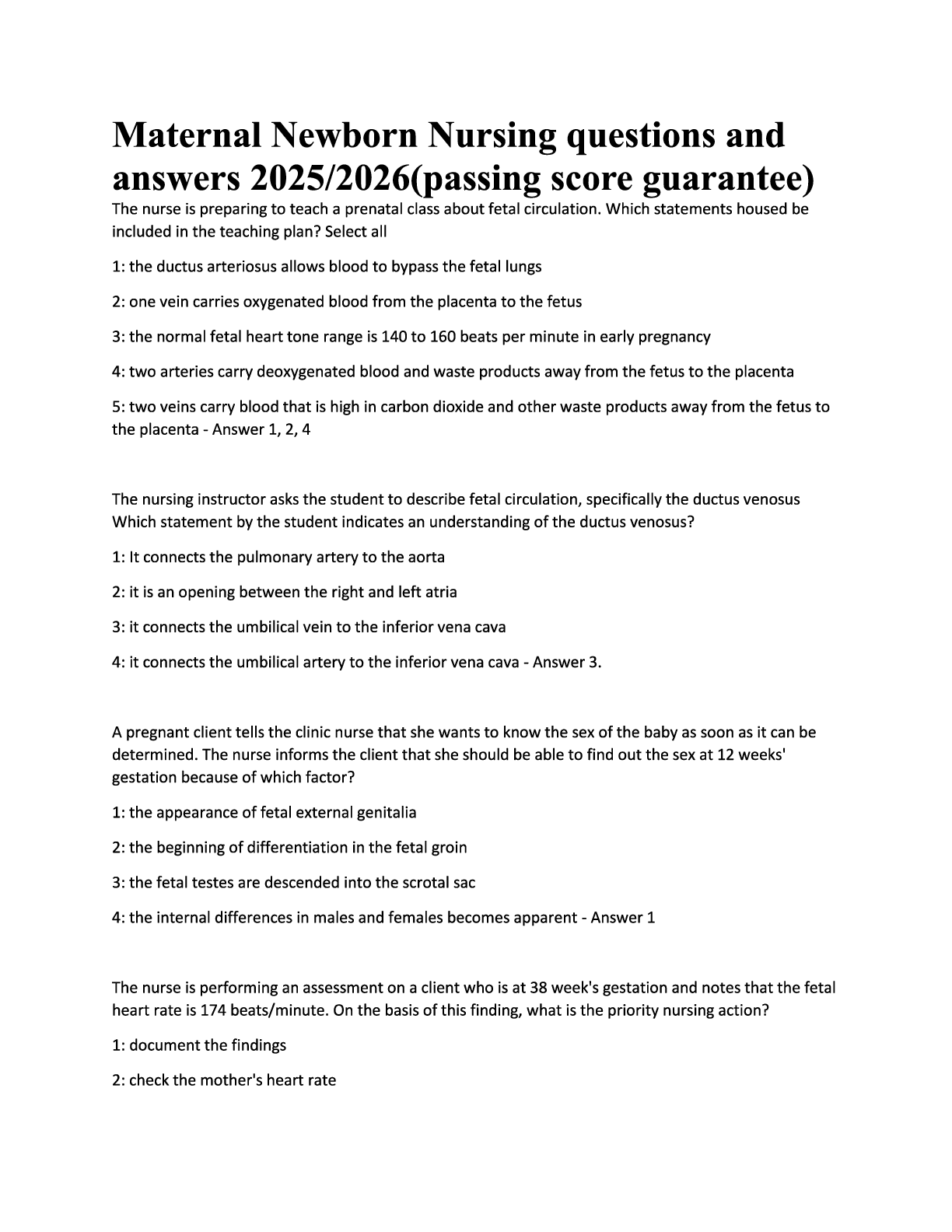 Preview image for Maternal Newborn Nursing questions and answers 2025-2026 (guaranteed to pass score)