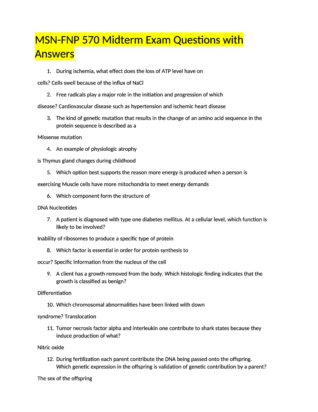 Preview image for MSN-FNP 570 Midterm Exam Questions with Answers