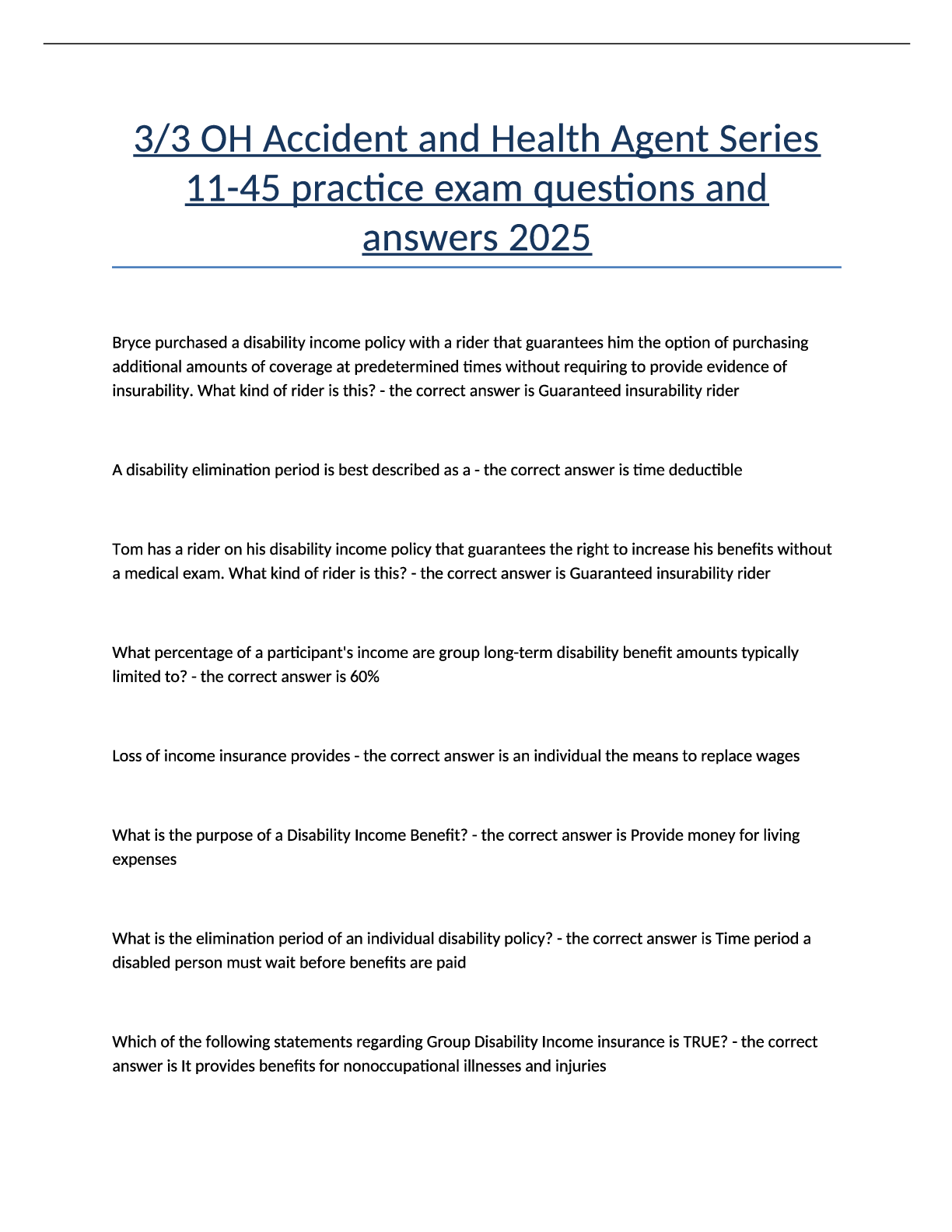 Preview image for 3 3 OH Accident and Health Agent Series 11-45 practice exam questions and answers 2025