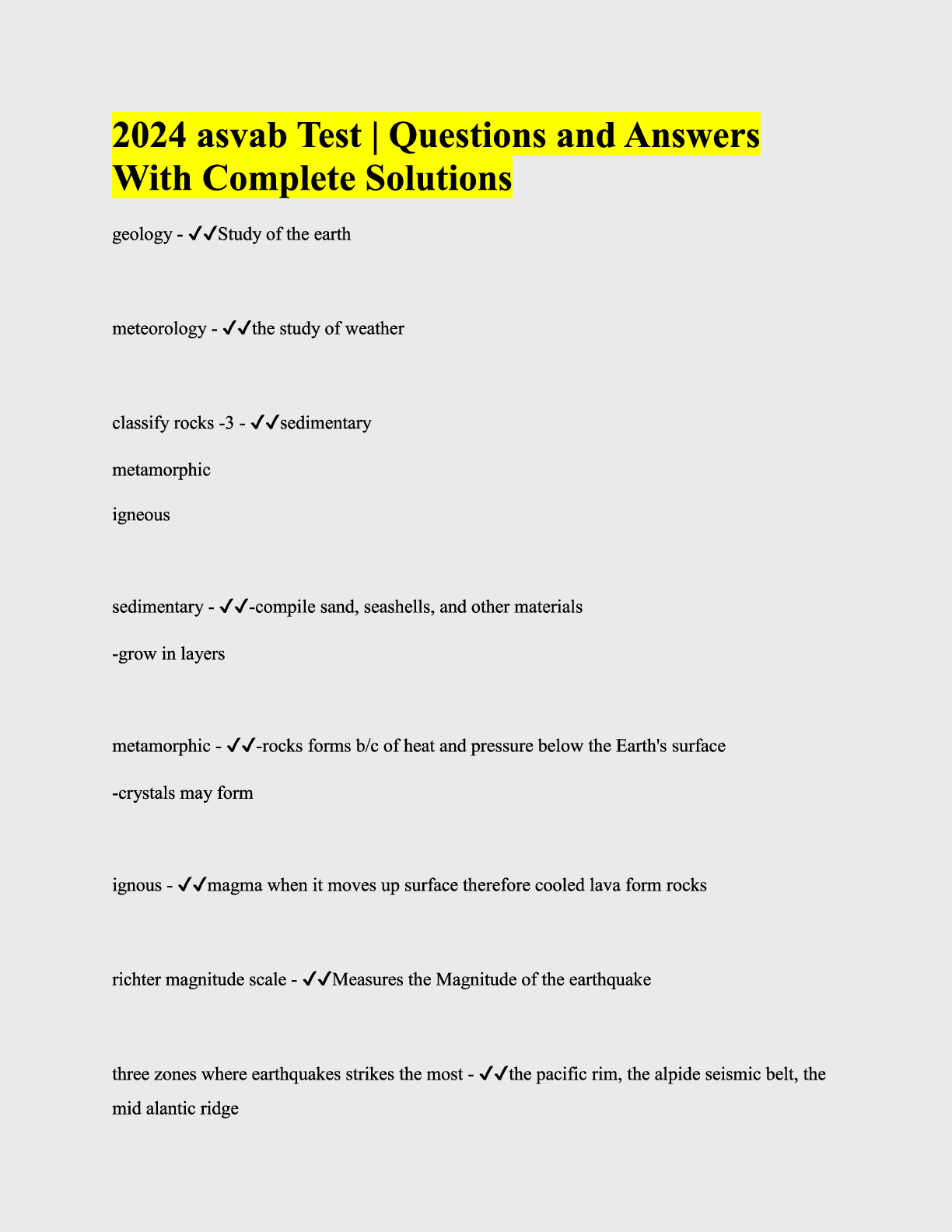 Preview image for 2024 ASVAB Test  Questions and Answers With Complete Solutions