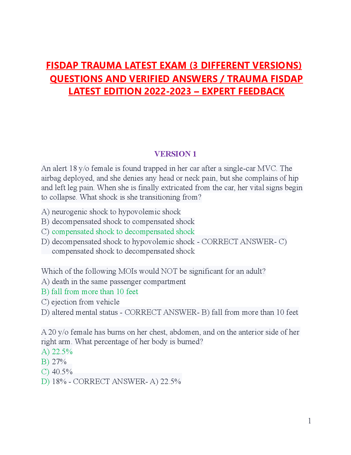 Preview image for FISDAP TRAUMA LATEST EXAM.pdf