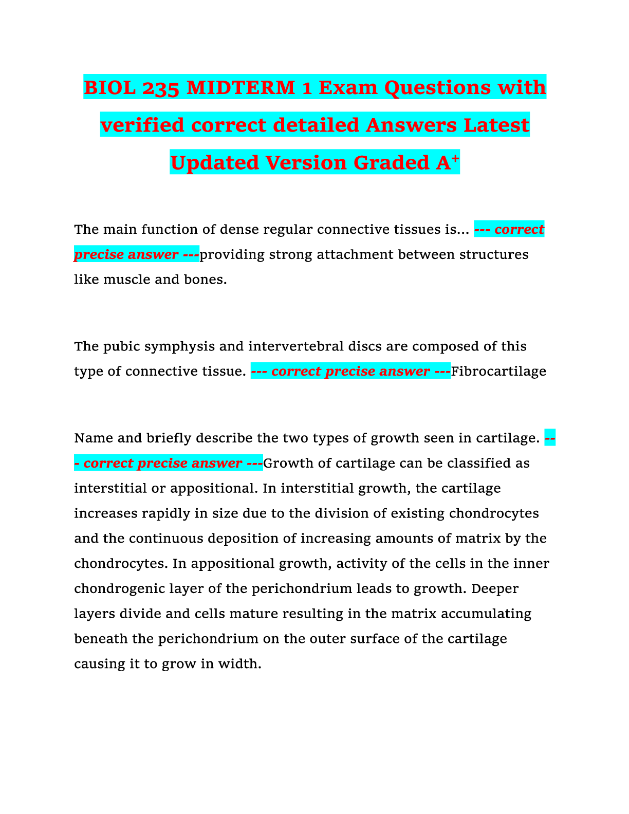 Preview image for BIOL 235 MIDTERM 1 Exam Questions with verified correct detailed Answers, Latest Updated Version, Graded A+