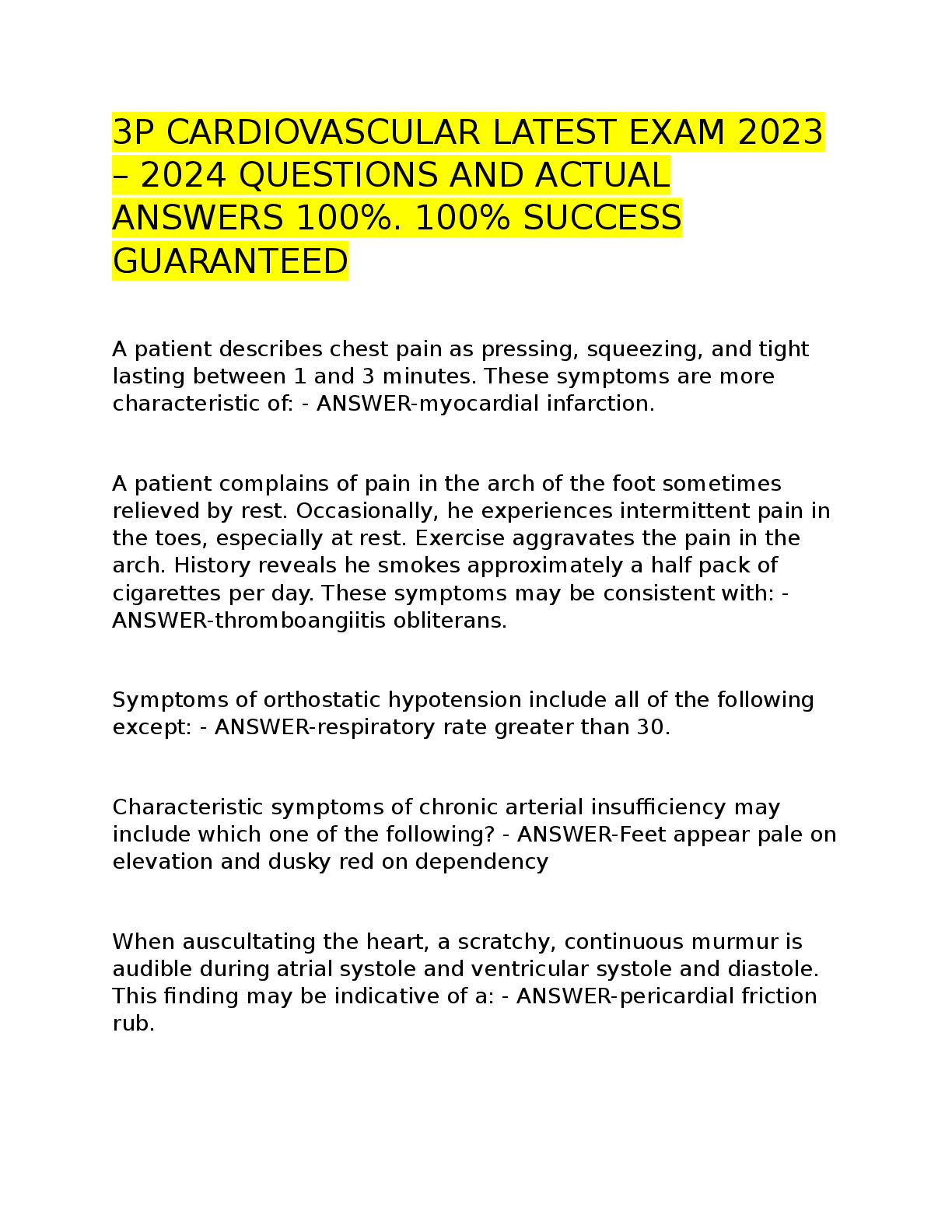 Preview image for 3P CARDIOVASCULAR LATEST EXAM_2023.docx