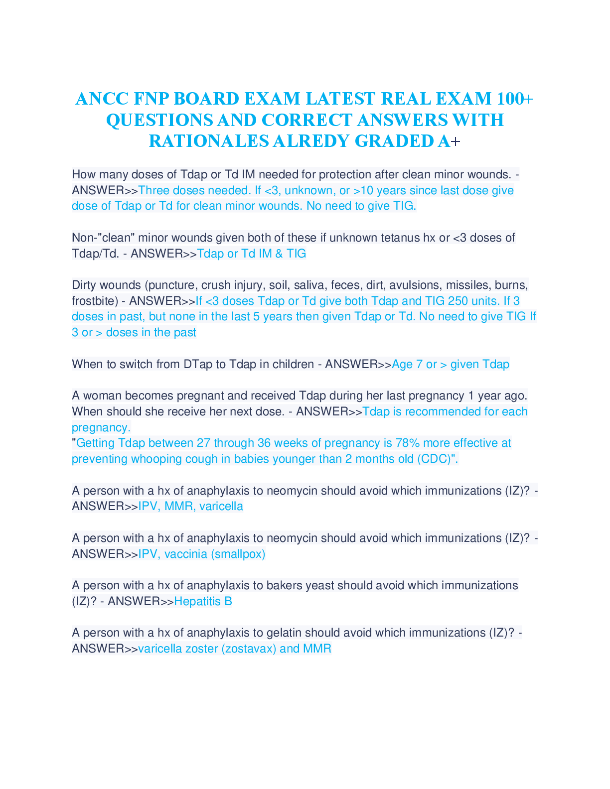 Preview image for ANCC FNP BOARD EXAM_LATEST_REAL_EXAM_100__QUESTIONS_AND_CORRECT_ANSWERS_WITH_RATIONALES_ALREDY_GRADE