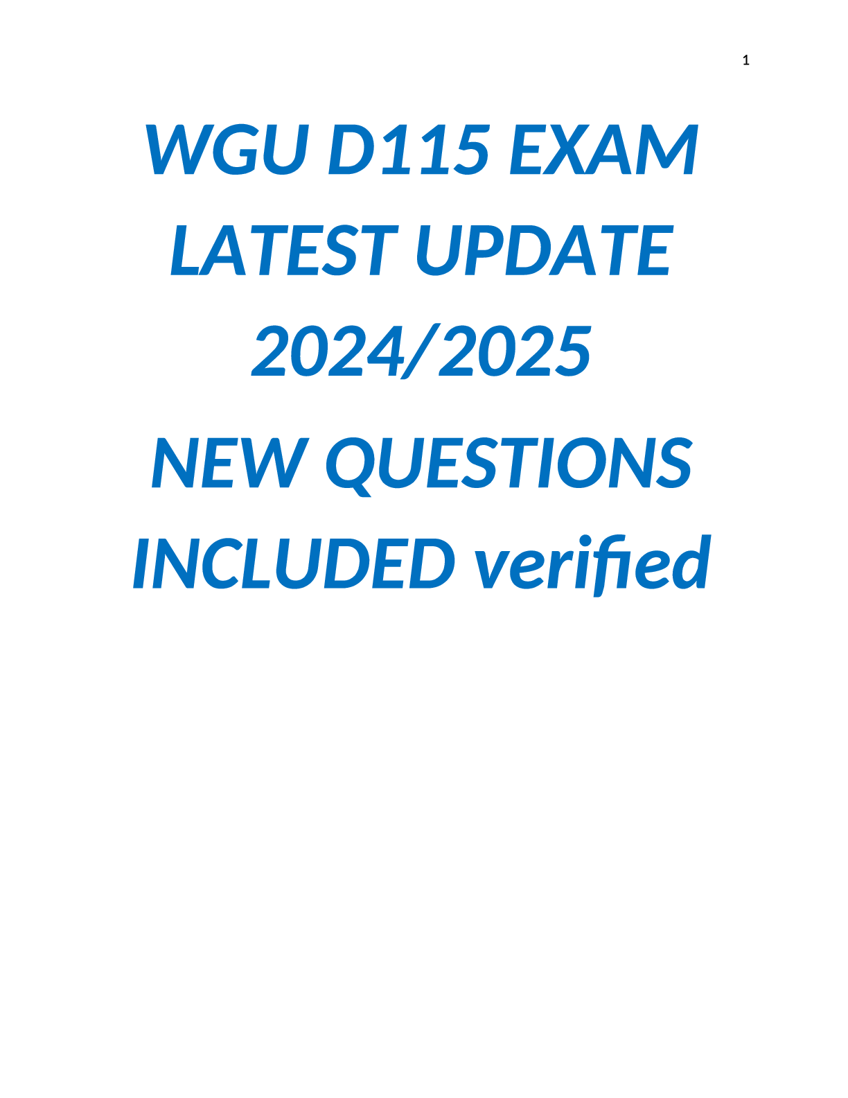 Preview image for WGU D115 EXAM LATEST UPDATE 2024-2025 NEW QUESTIONS INCLUDED verified