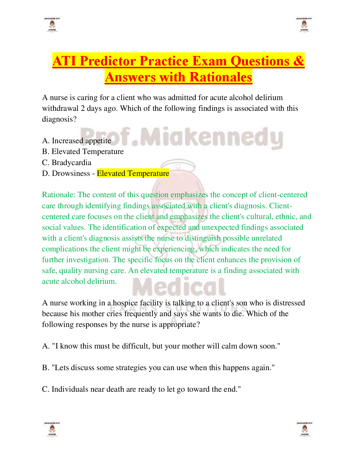 Preview image for ATI Predictor Practice Exam Questions & Answers with Rationales