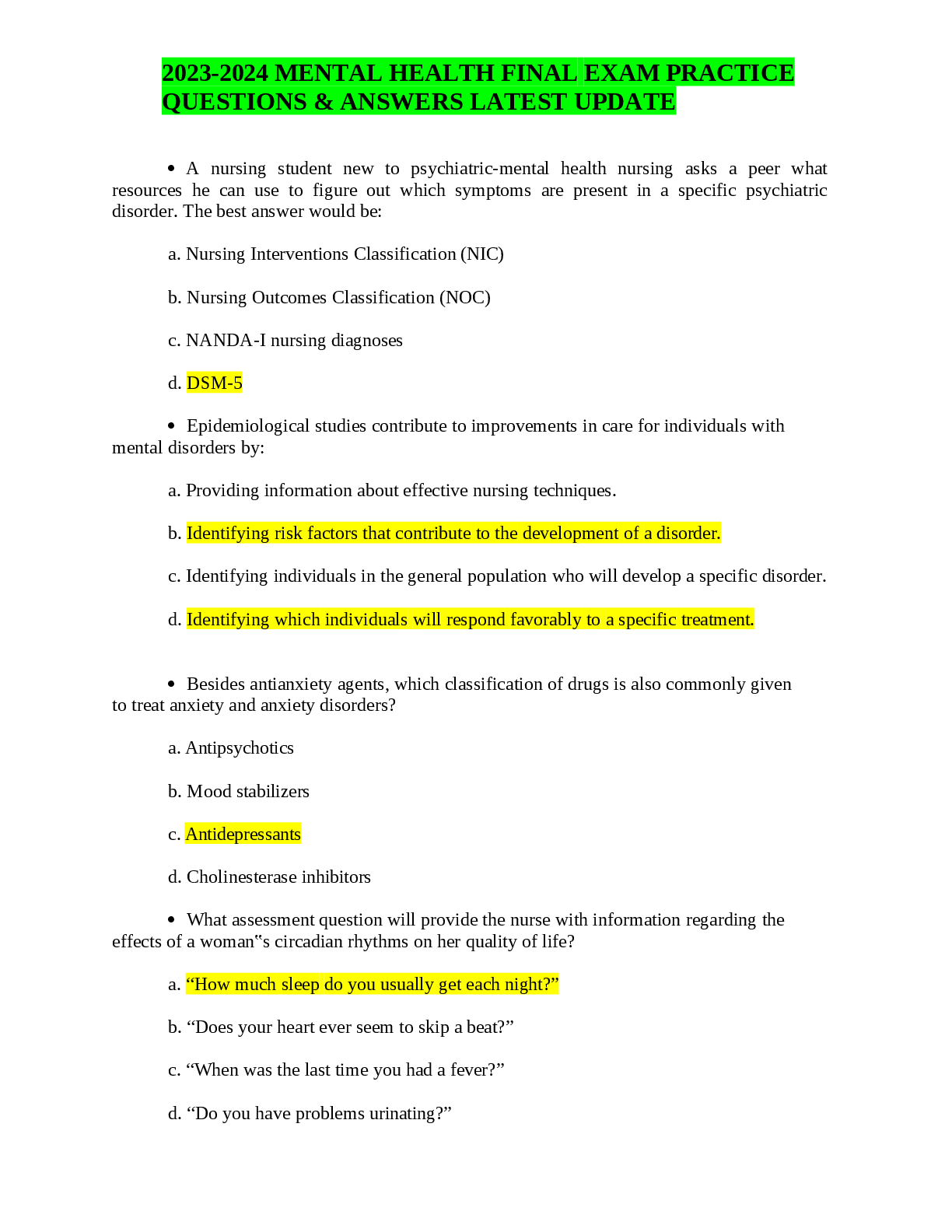 Preview image for MENTAL HEALTH FINAL EXAM_PRACTICE_QUESTIONS___ANSWERS_LATEST_2022.pdf.docx (2)