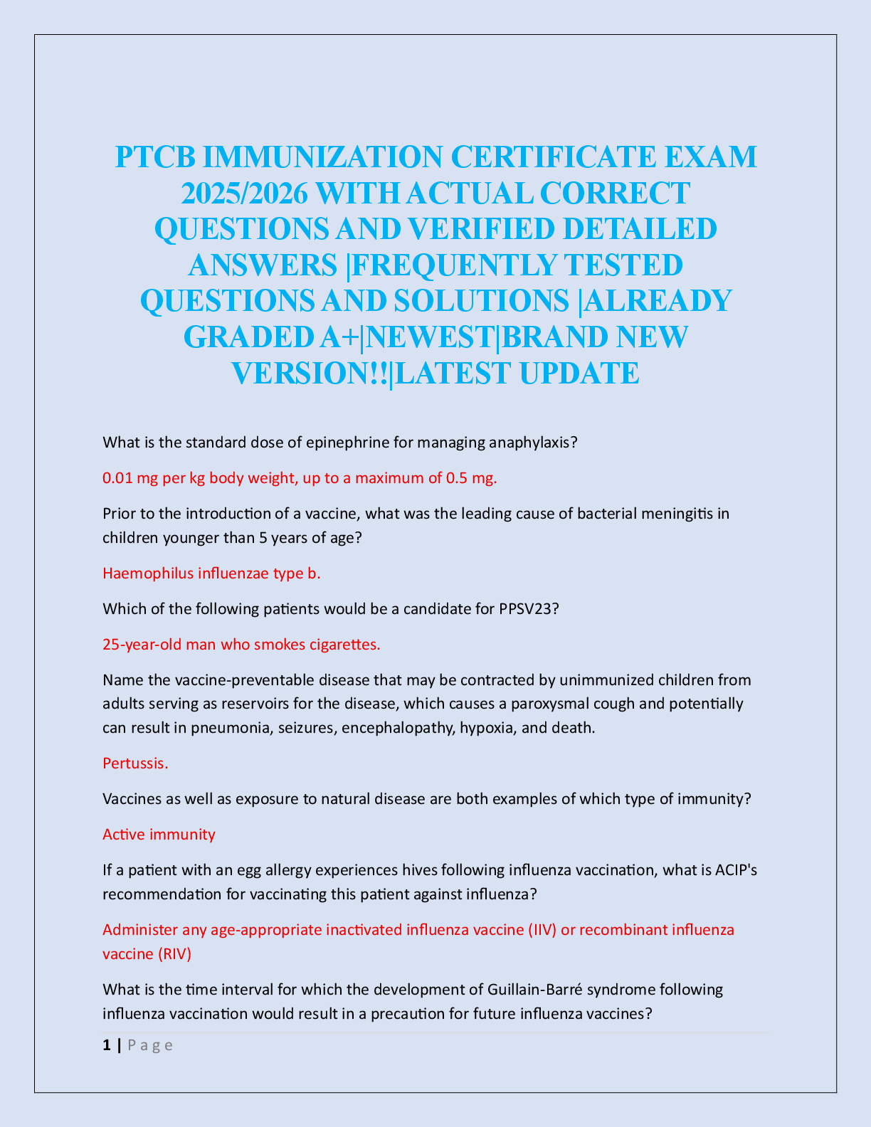 Preview image for PTCB IMMUNIZATION CERTIFICATE EXAM  2025/2026
