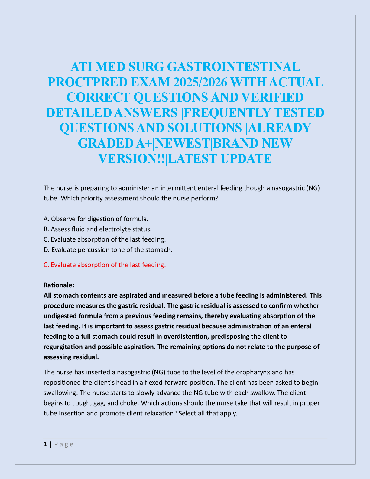 Preview image for ATI MED SURG GASTROINTESTINAL  PROCTPRED EXAM 2025/2026