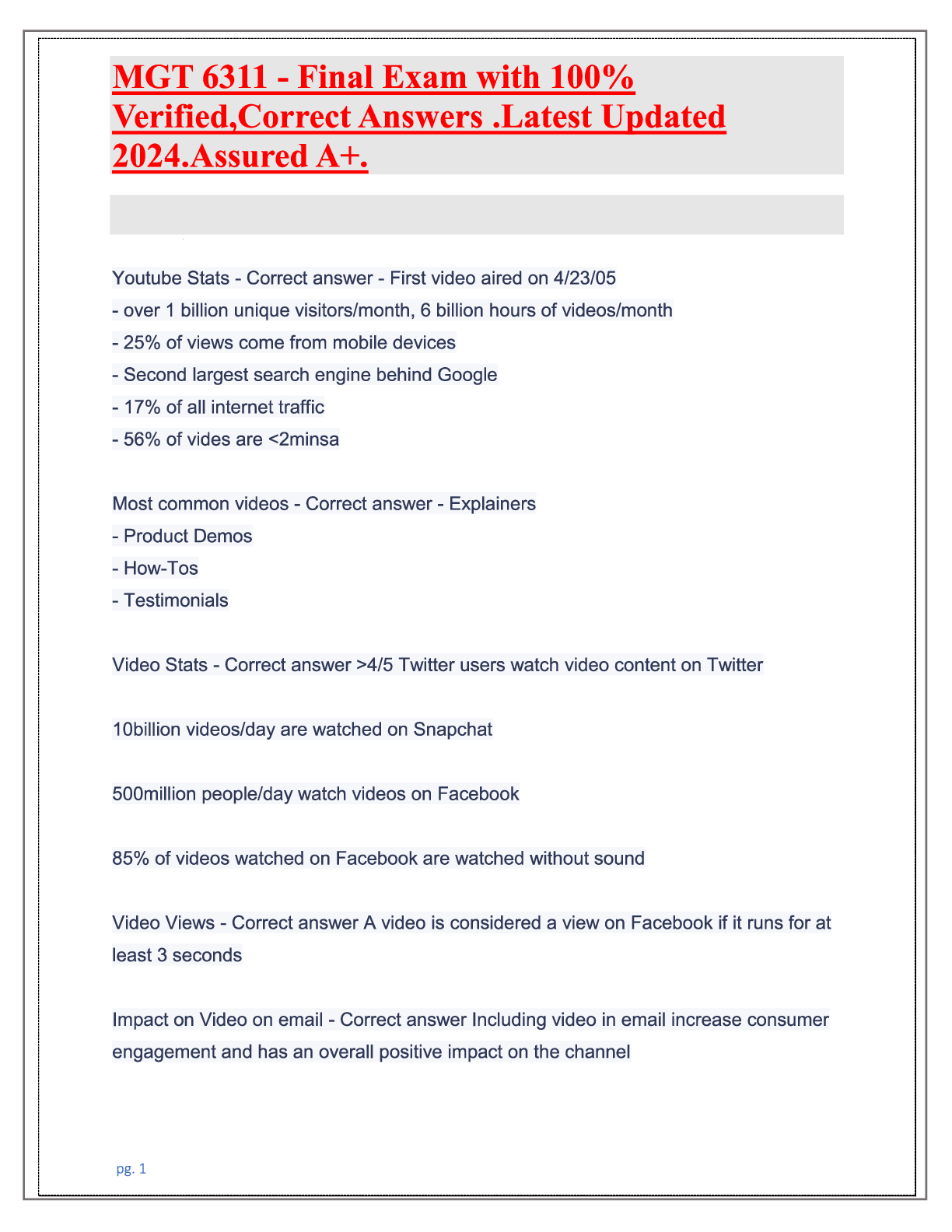 Preview image for MGT 6311 - Final Exam with 100% Verified, Correct Answers. Latest Update 2024. Guaranteed A+.