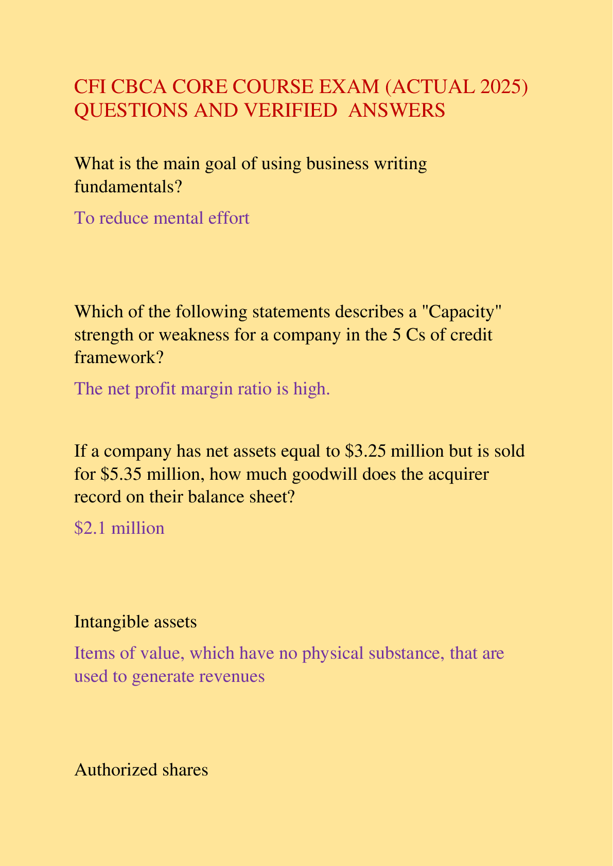 Preview image for CFI CBCA CORE COURSE EXAM (ACTUAL 2025) QUESTIONS AND VERIFIED ANSWERS