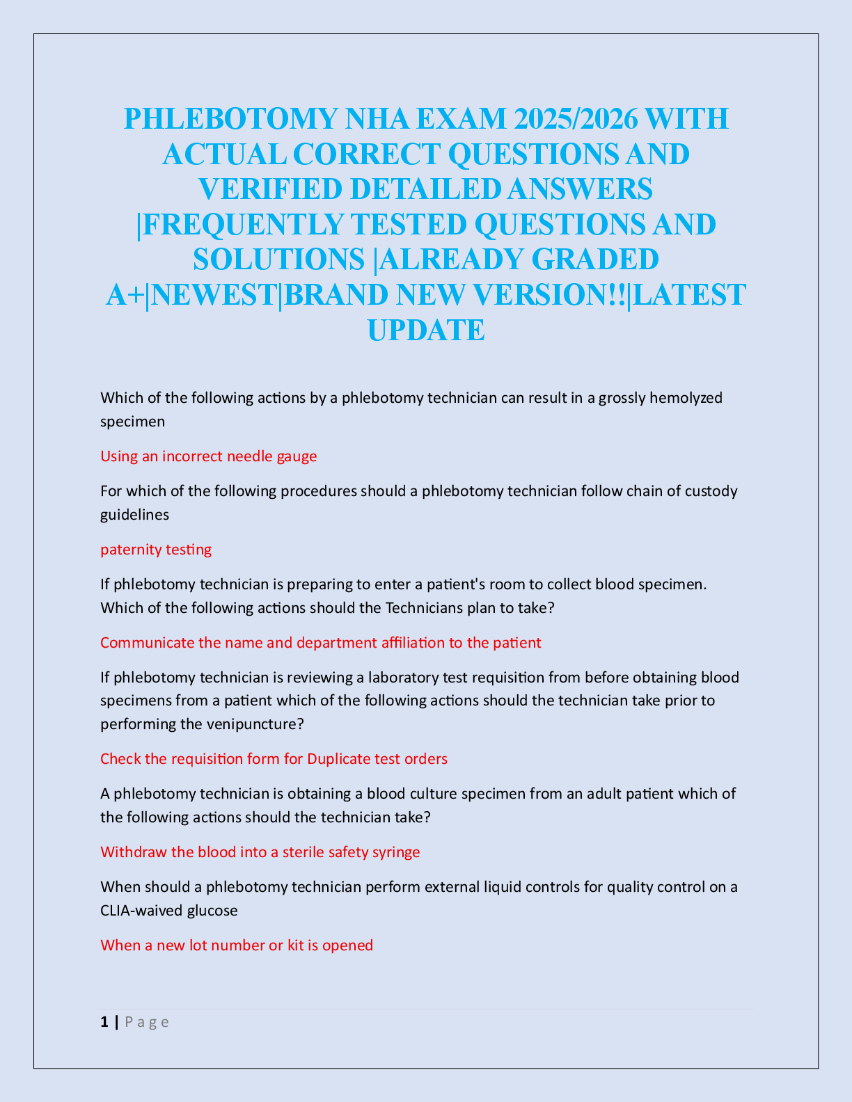 Preview image for PHLEBOTOMY NHA EXAM 2025/2026