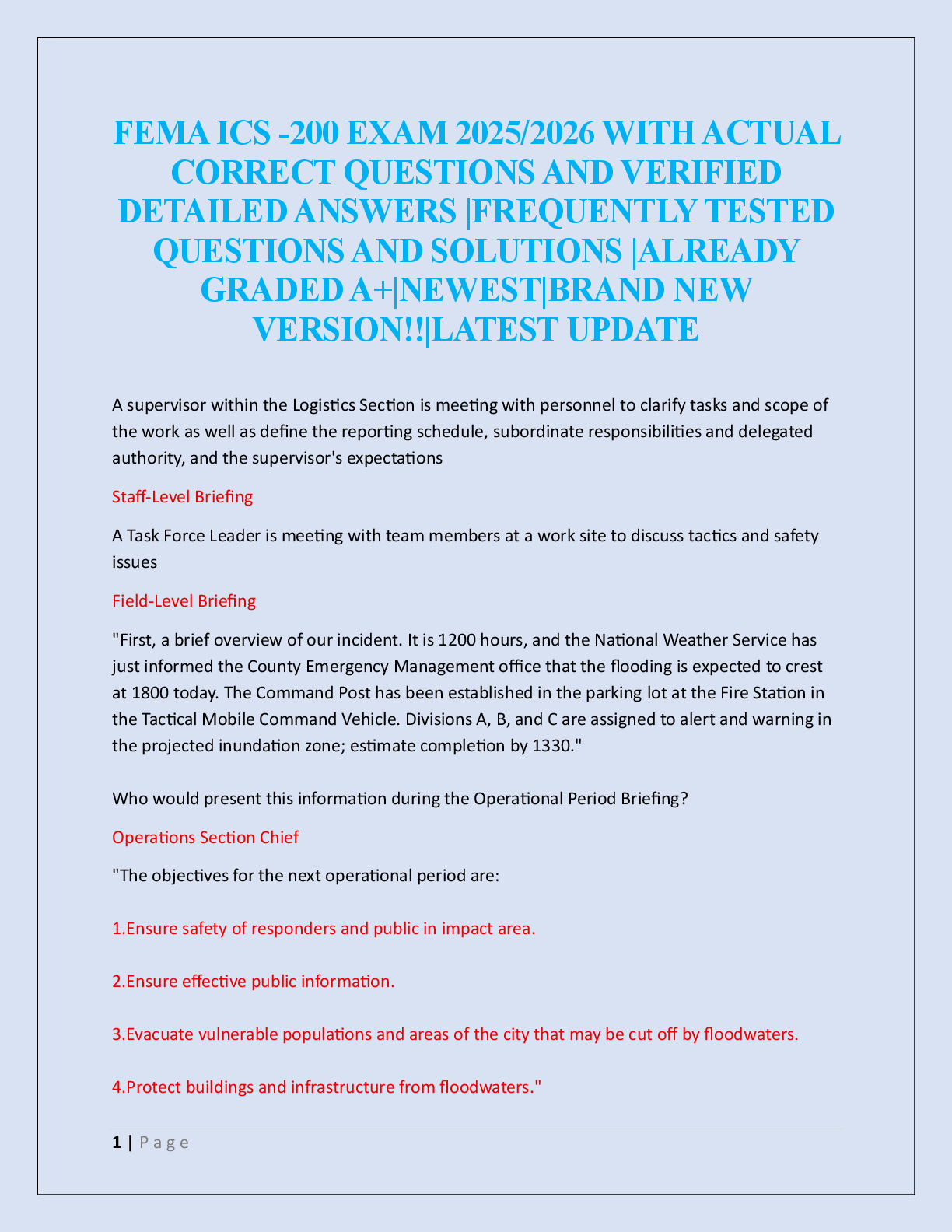 Preview image for FEMA ICS -200 EXAM 2025/2026