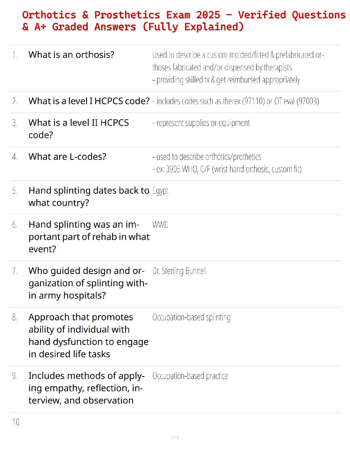Preview of Orthotics &amp; Prosthetics Exam 2025 – Verified Questions &amp; A+ Graded Answers (Fully Explained)