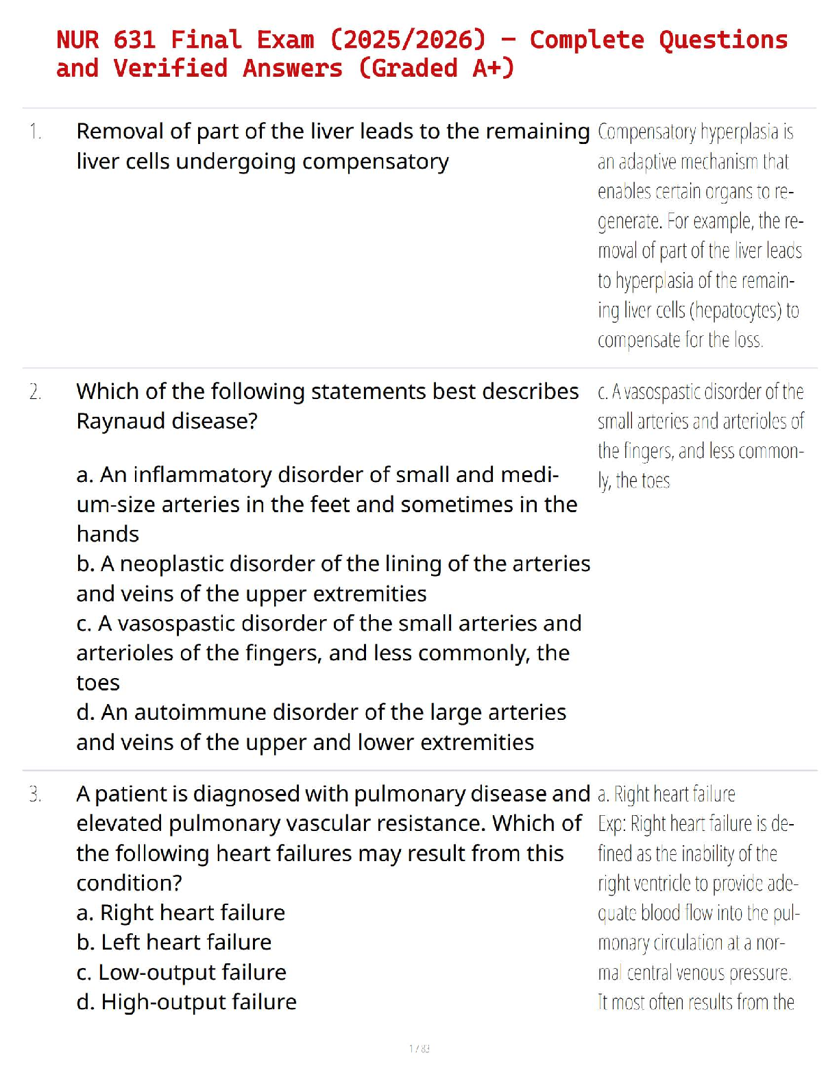 NUR 631 Final Exam (2025/2026) – Complete Questions and Verified Answers (Graded A+)
