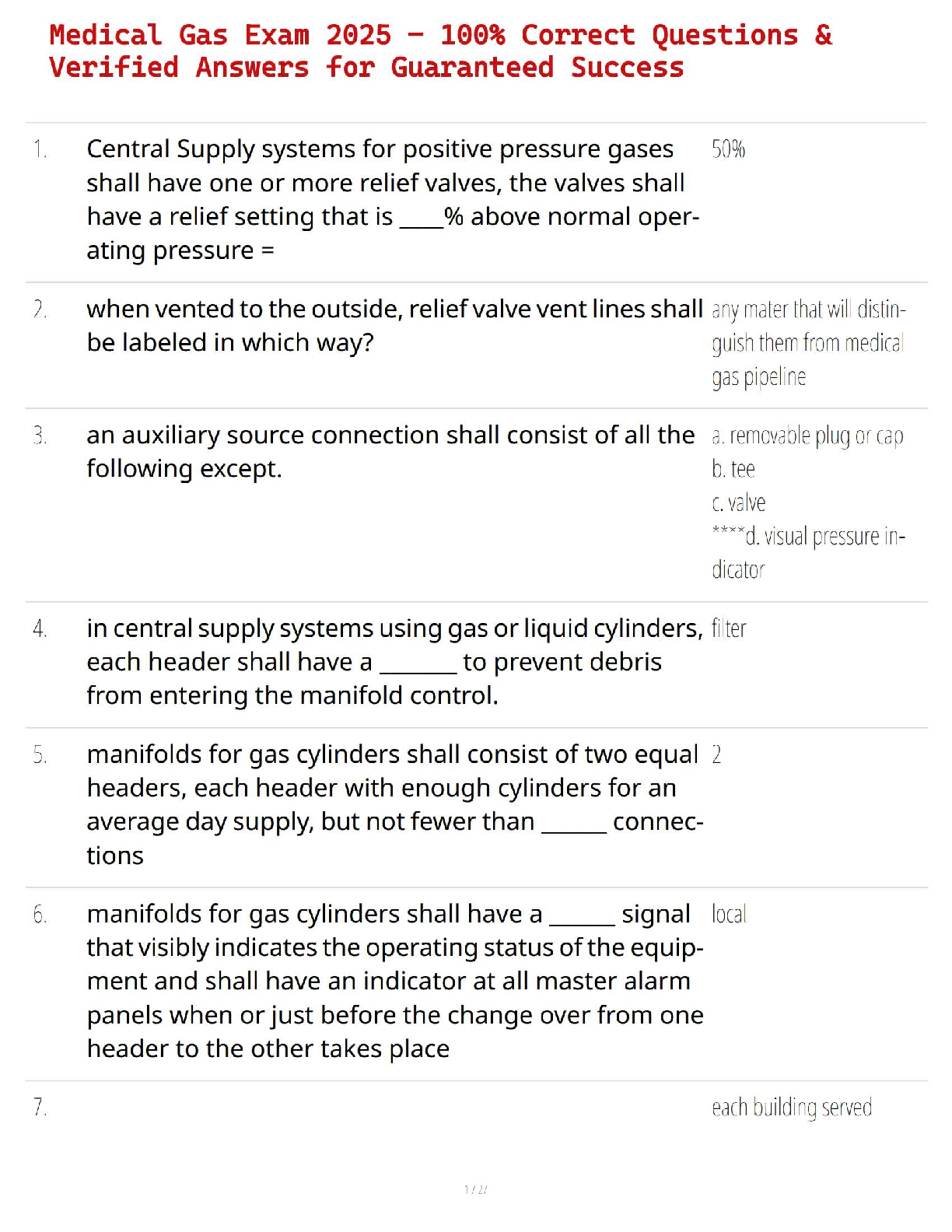 Medical Gas Exam 2025 – 100% Correct Questions & Verified Answers for Guaranteed Success