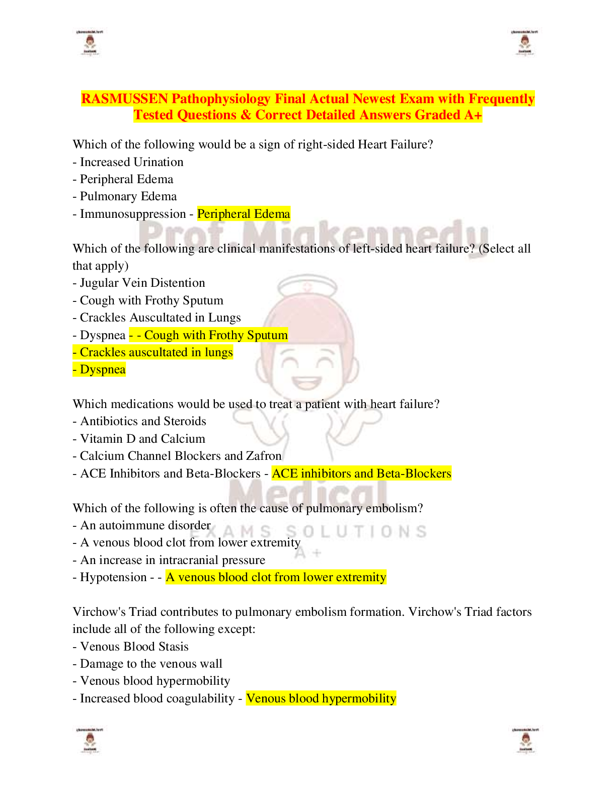 Preview image for RASMUSSEN Pathophysiology Final Actual Newest Exam with Frequently Tested Questions & Correct Detailed Answers Graded A+