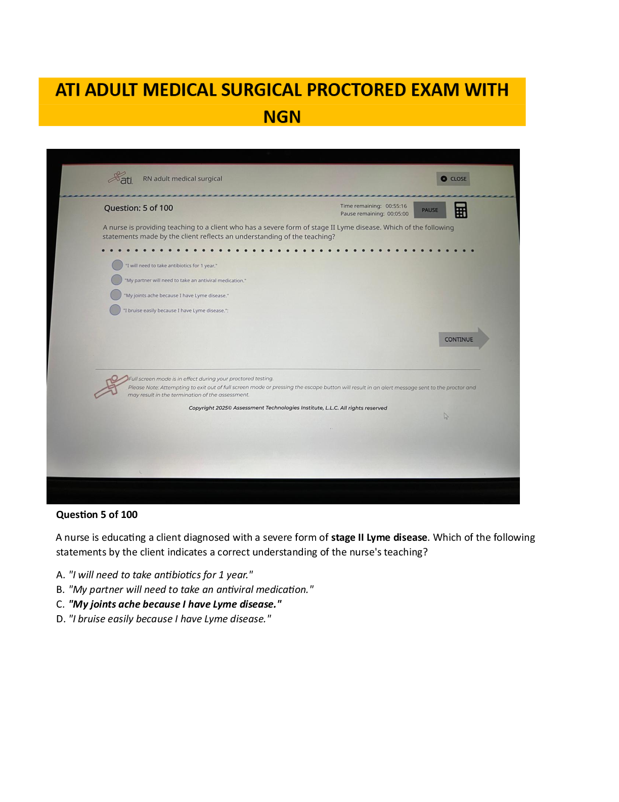 Preview image for Legit ATI RN Adult Medical Surgical (Med-Surg) Proctored Exam 2025 — Actual 100 Clear Verified Questions to Pass the Real 2025 RN ATI Medical Surgical Exam with Top Score